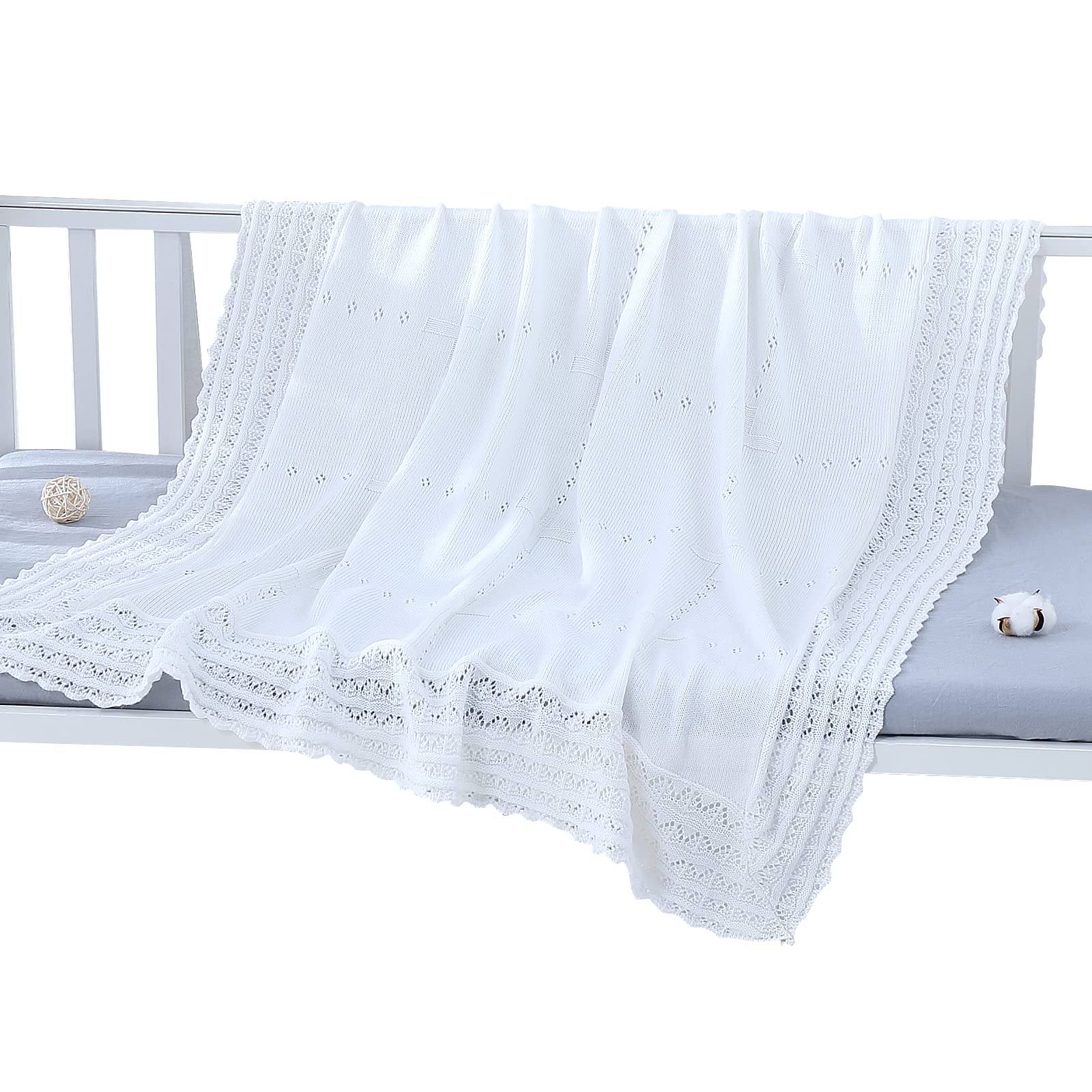 Booulfi White Cotton Knit Baby Blanket - 47
