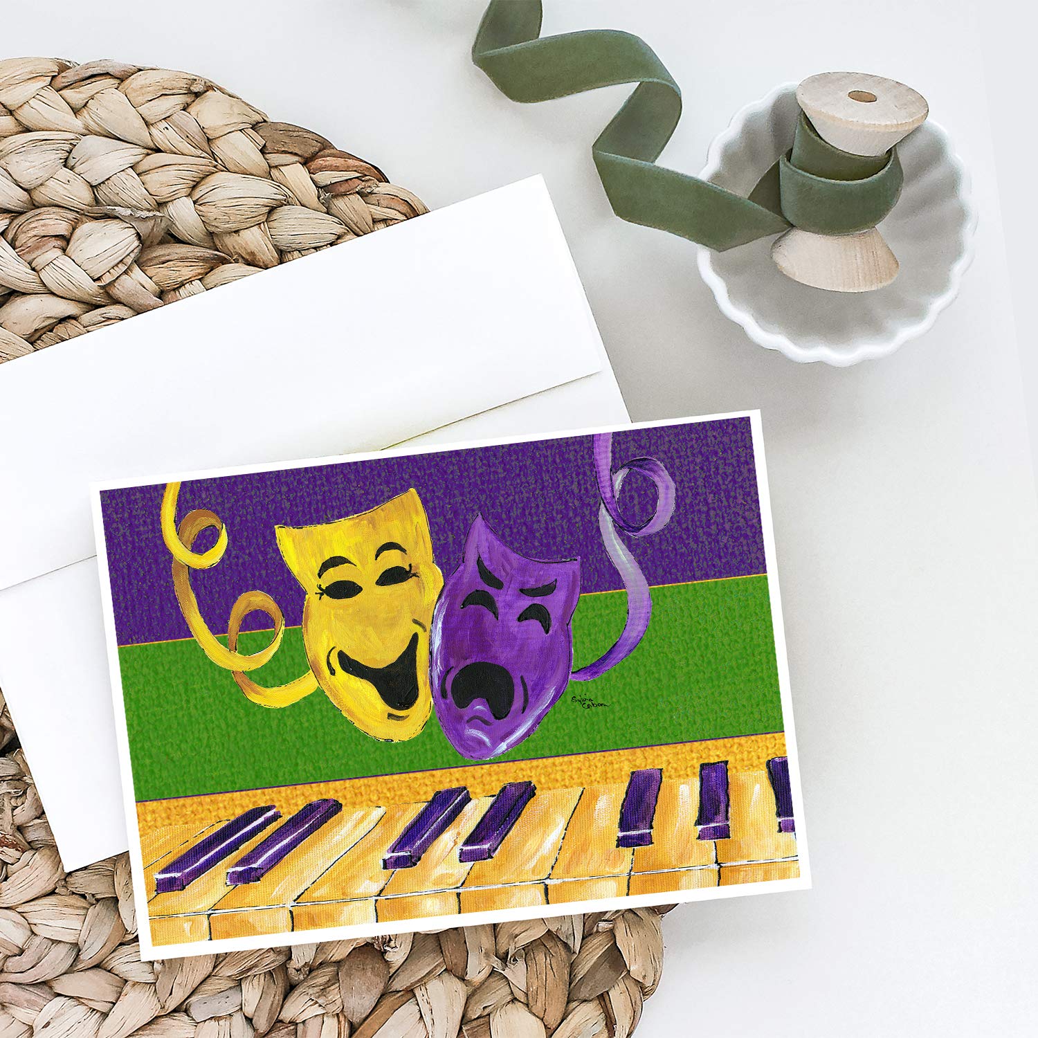 Caroline's Treasures 8383GCA7P Mardi Gras Blank Greeting Cards - Pack of 8 A7 Size (5x7) Note Cards with Envelopes - Whimsical Design for Party Invitations, Thank You Notes & Holiday Greetings