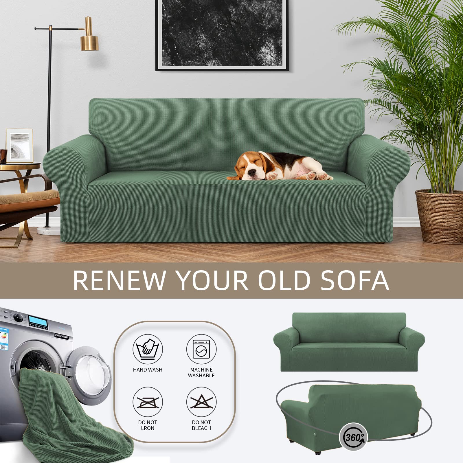 KEKUOU Stretch Sofa Cover Slipcover - 3 Cushion Couch Cover for 79
