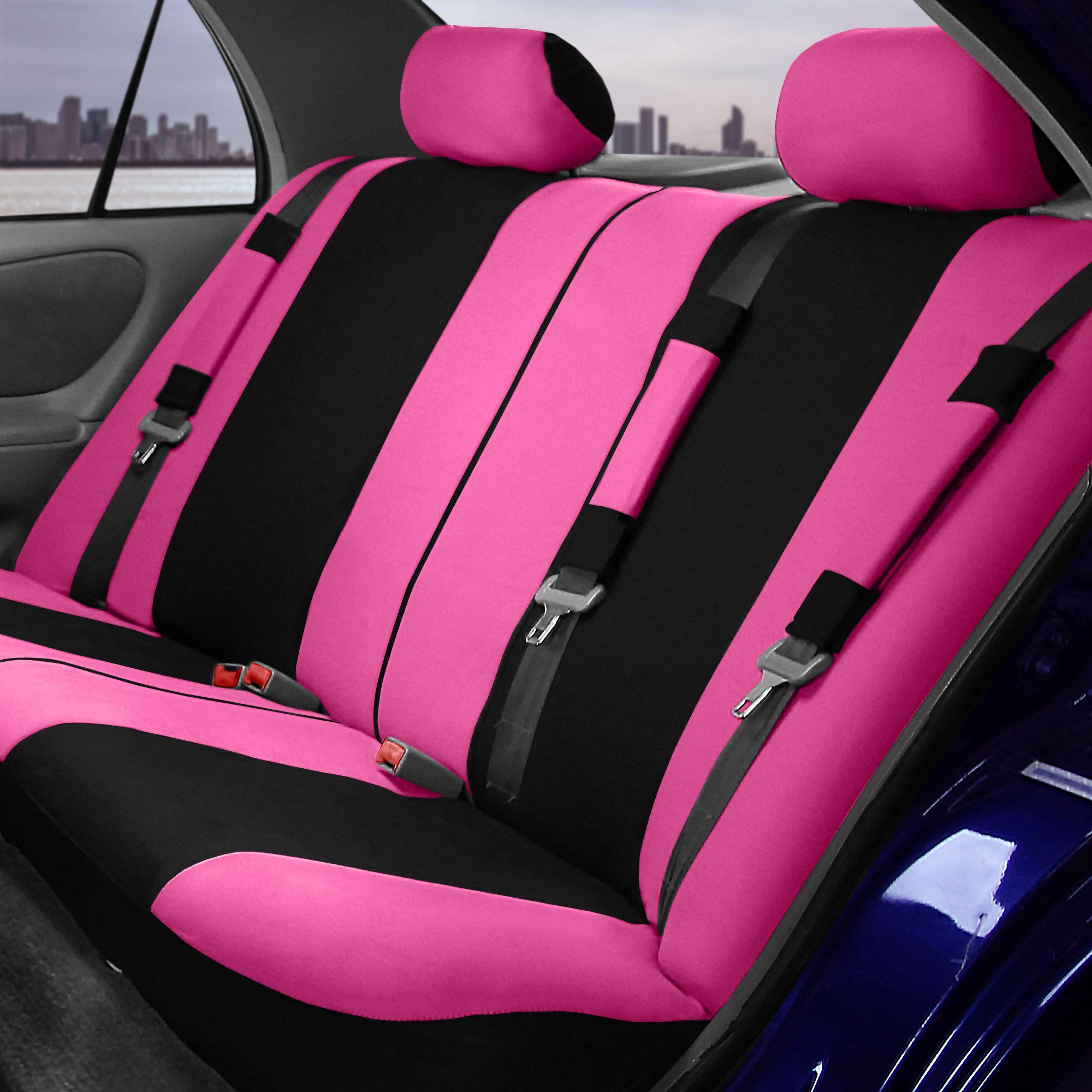 FH Group Universal Car Seat Covers with Airbag Compatibility - Full Set Includes Seat Protectors & Carpet Floor Mats | Split Rear Design, Breathable Flat Cloth (Pink) | Perfect for SUVs, Sedans & Trucks | Interior Protection & Comfort Upgrade