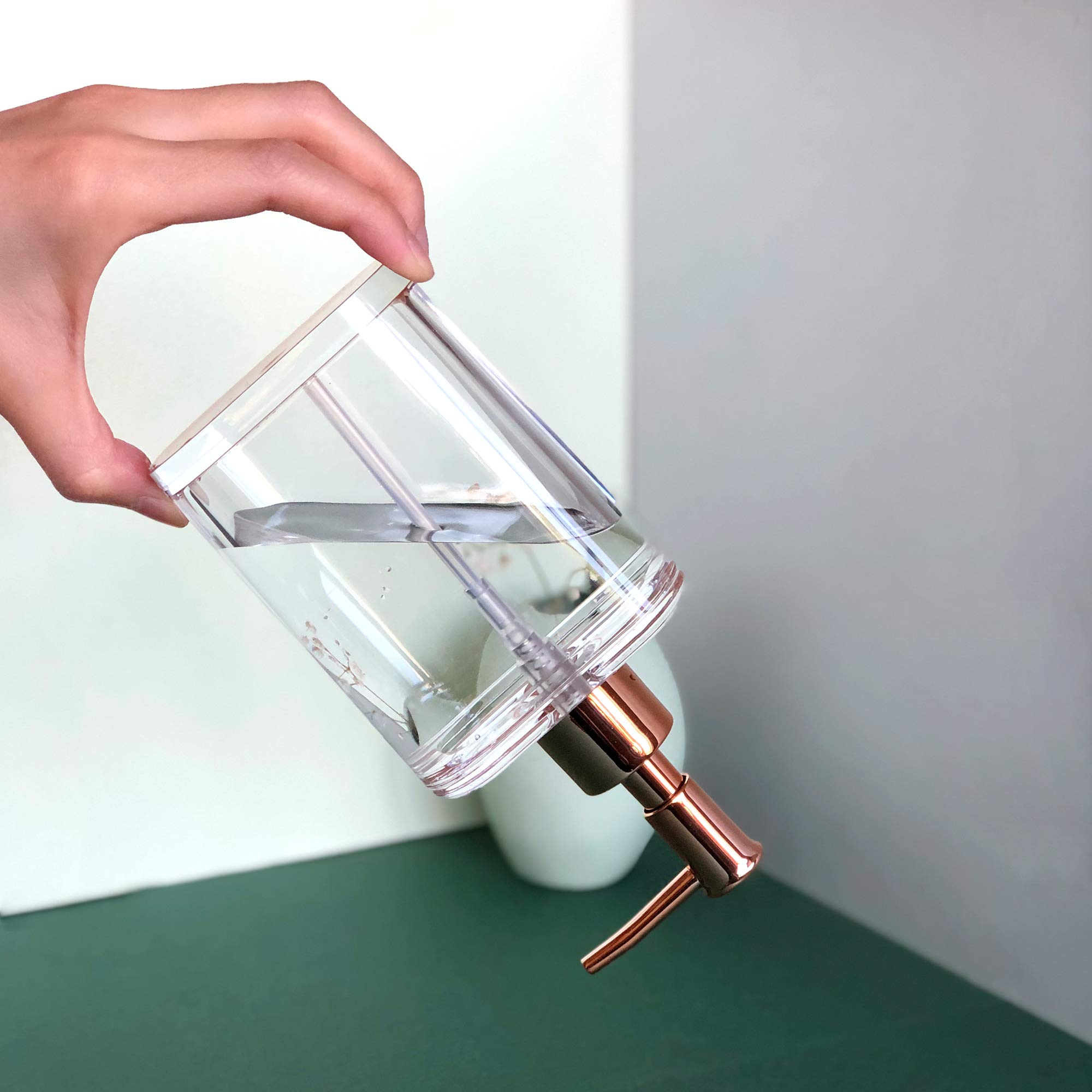 Premium Acrylic Soap Dispenser Set - Modern Bathroom Accessories for Liquid Soap & Lotion - Rose Gold/Clear Countertop Dispenser - Perfect for Home, Spa, and Guest Bathroom Decor