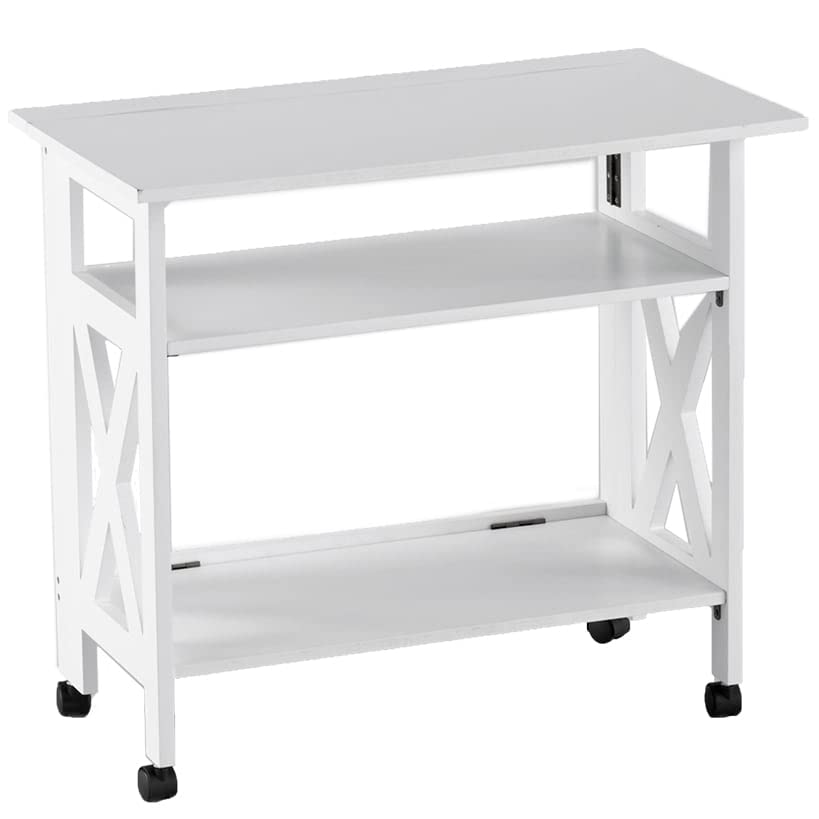 Lakeside Collection Rolling Foldable Printer Stand with Shelves - Adjustable Mobile Computer Desk for Home Office - White - Perfect for Small Spaces & Workspace Organization