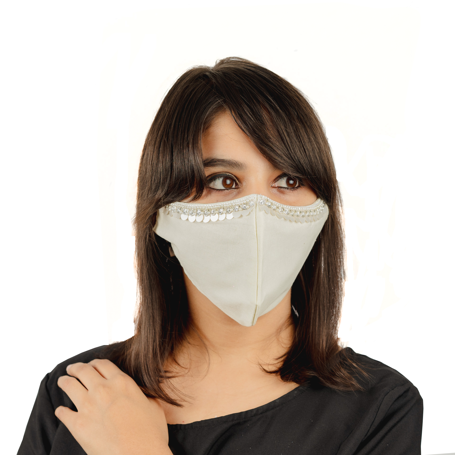 Cream Colored Cotton Face Mask with Hanging Tassel Embroidery - Soft & Breathable for Daily Use, Travel, and Fashion Accessories