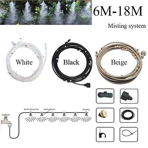 Outdoor Misting Cooling System - 18m White Water Fog Sprayer for Patio, Greenhouse, Garden | Plant Watering, Irrigation & Cooling Solution for Hot Weather