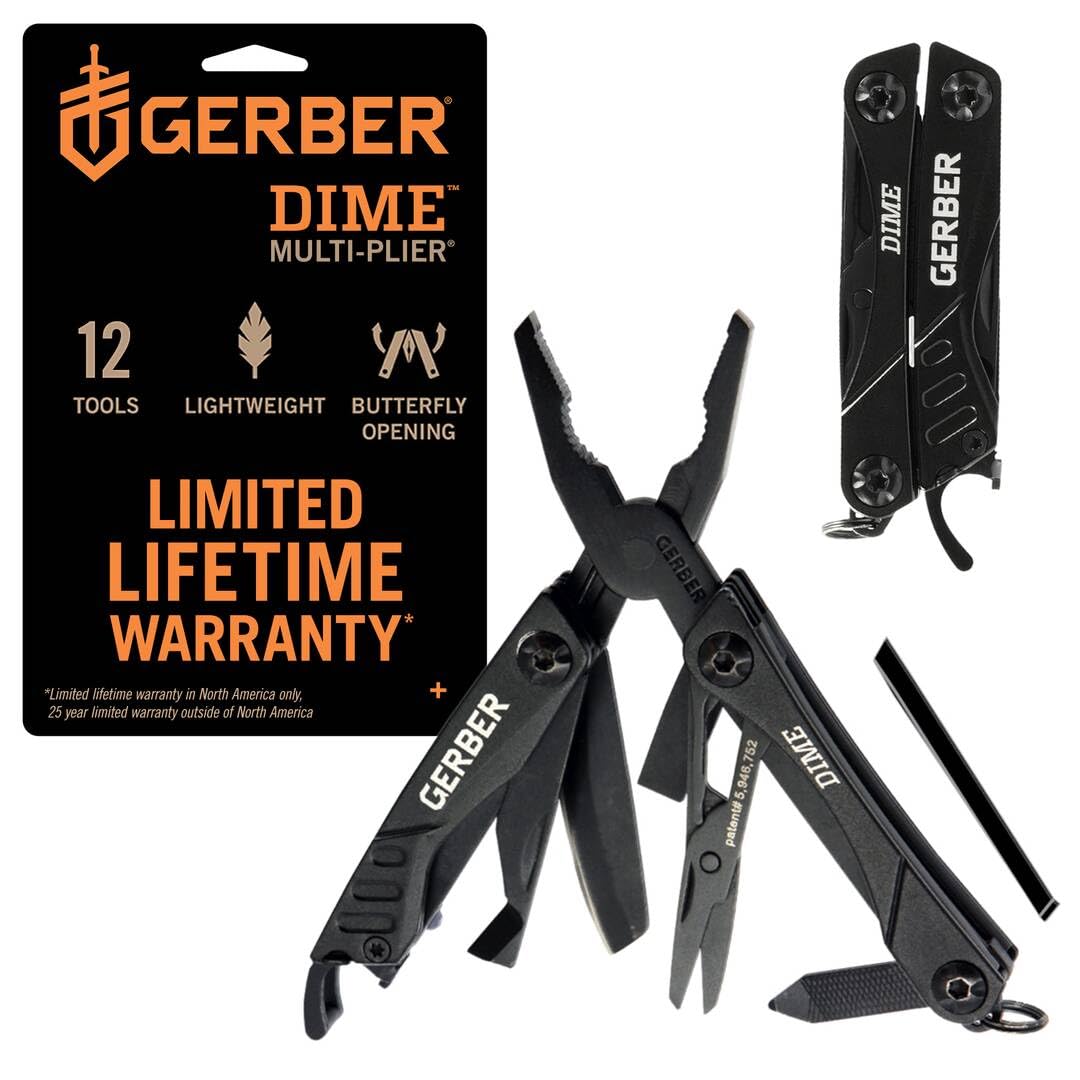 Gerber Gear Dime 12-in-1 Mini EDC Multitool with Needle Nose Pliers, Pocket Knife & Bottle Opener - Compact Keychain Multitool for Men - Perfect for Camping, Hiking & Everyday Carry (Black)