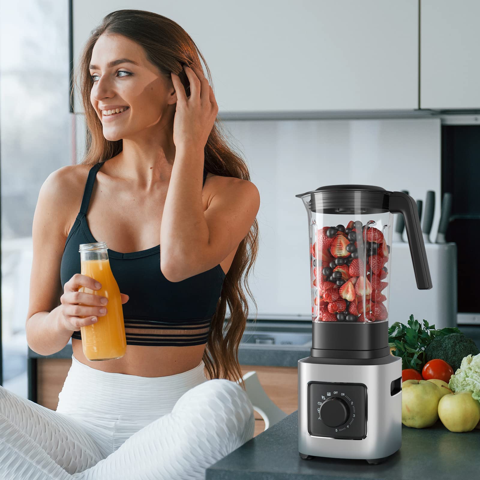 PETSITE Professional 68 oz Countertop Blender - 1500W High-Power Kitchen Blender with 6 Stainless Steel Blades, 5-Speed Control & 5 Preset Functions - Perfect for Smoothies, Protein Shakes, Baby Food & Meal Prep - Ideal for Home, Restaurant & Commercial Use