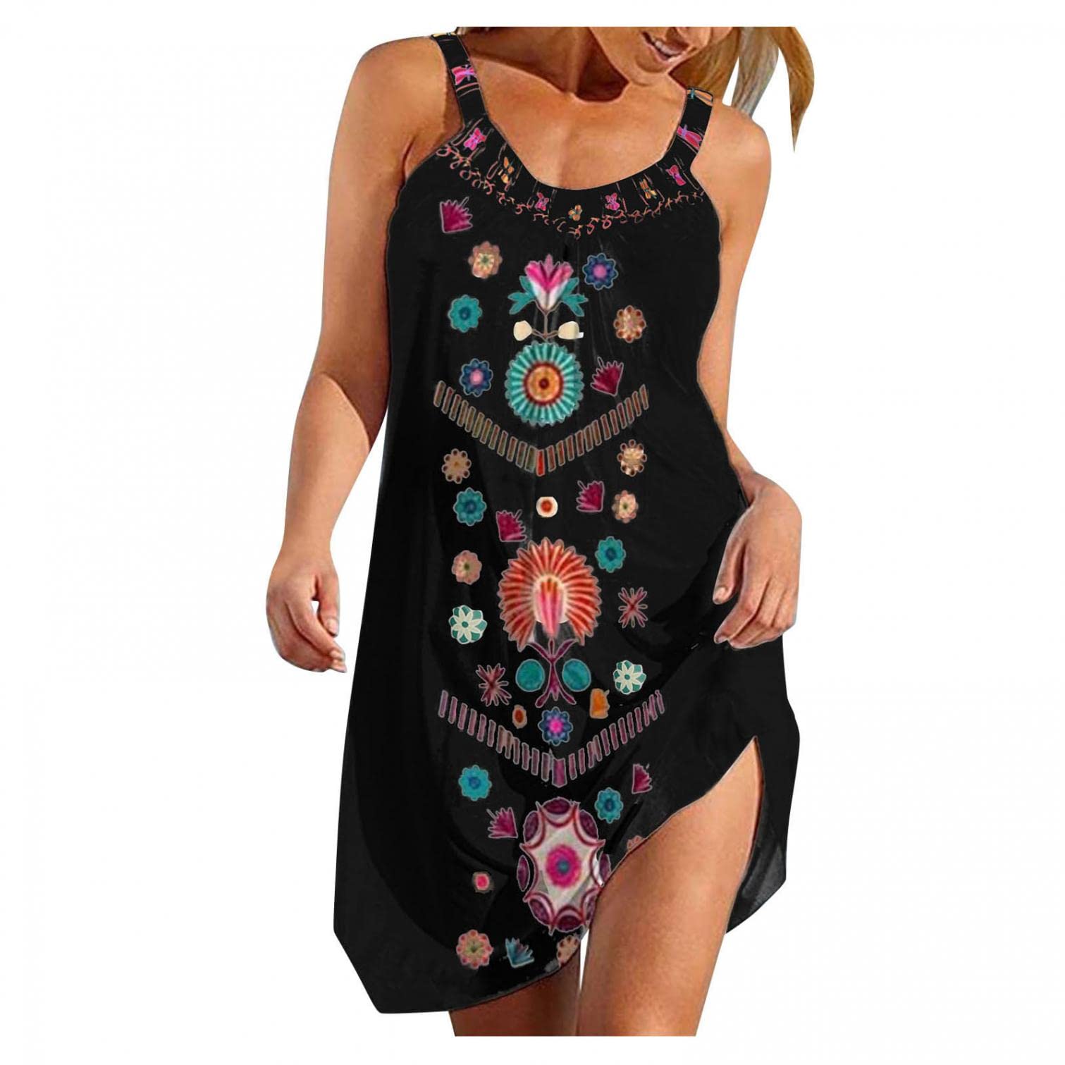 Hawaiian Dresses for Women - Floral Print Beach Cover Up Sundress, Sleeveless Casual Swing Dress for Summer Vacation, Pool Party & Tropical Getaway