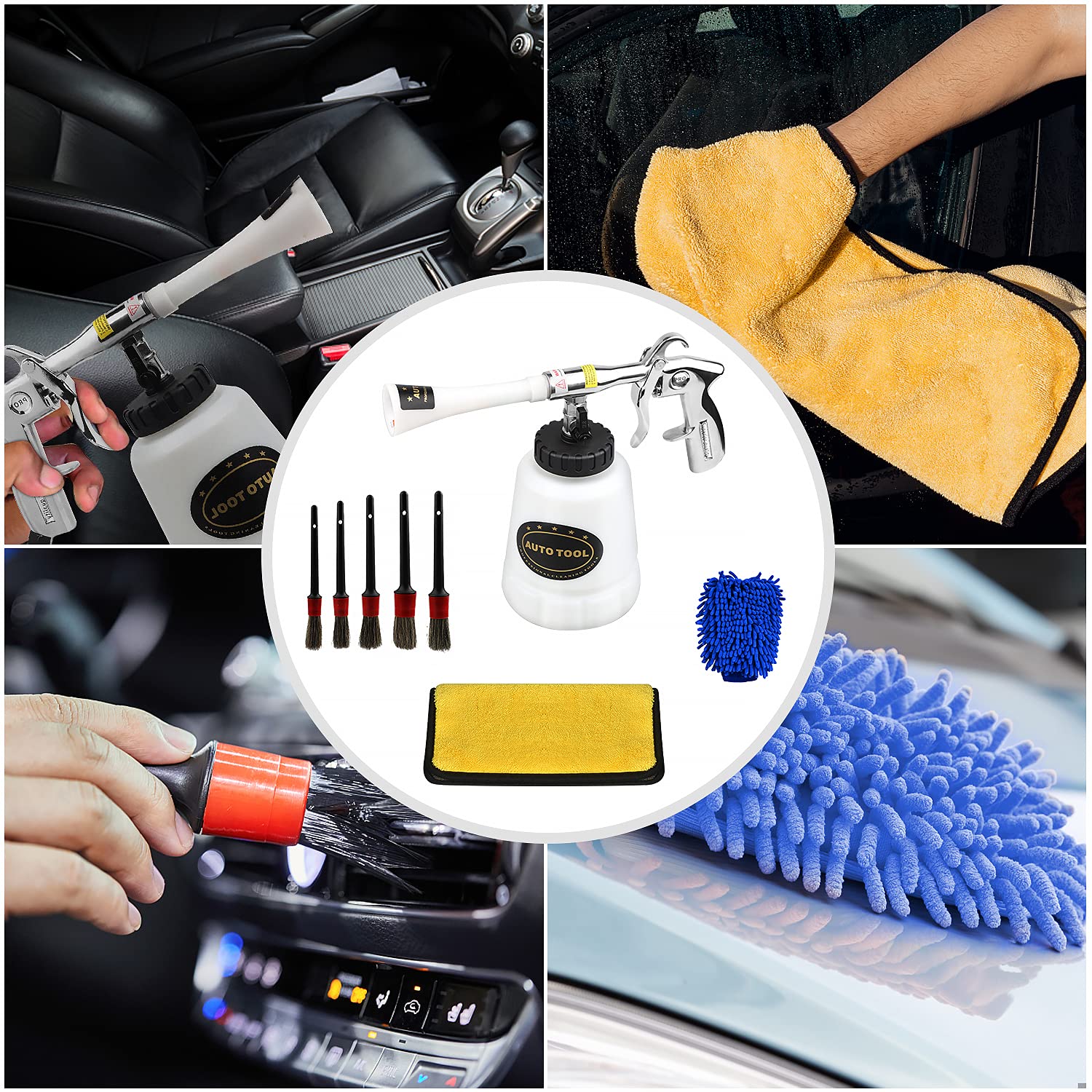 High Pressure Car Wash Gun with 1L Bottle & Washing Brush - Turbo Car Cleaning Kit for Interior & Exterior Detailing | Compatible with Air Compressor | Perfect for Home Car Washing, Auto Detailing & Vehicle Maintenance