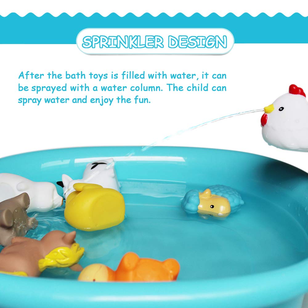 8PCS Farm Animal Bath Toys for Toddlers - Soft Floating Duck, Dog, Sheep, Hen & Pig Bathtub Learning Toys | Fun & Educational Bath Time Play for Babies