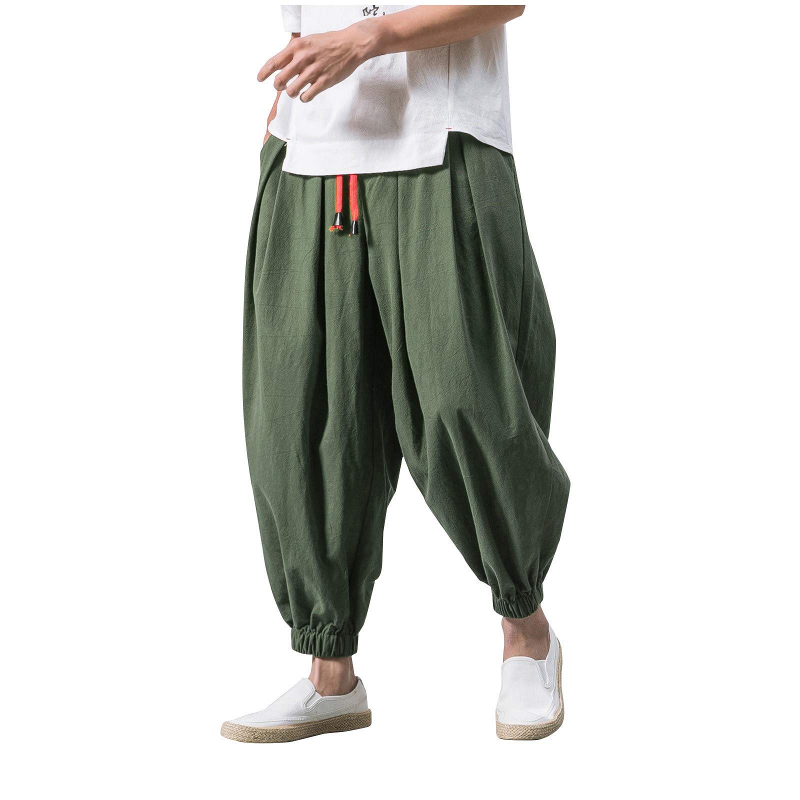 Breathable Men's Casual Harem Pants - Elastic Waist Loose Fit Solid Color Wide Leg Trousers | Perfect for Yoga, Lounge Wear & Summer Comfort