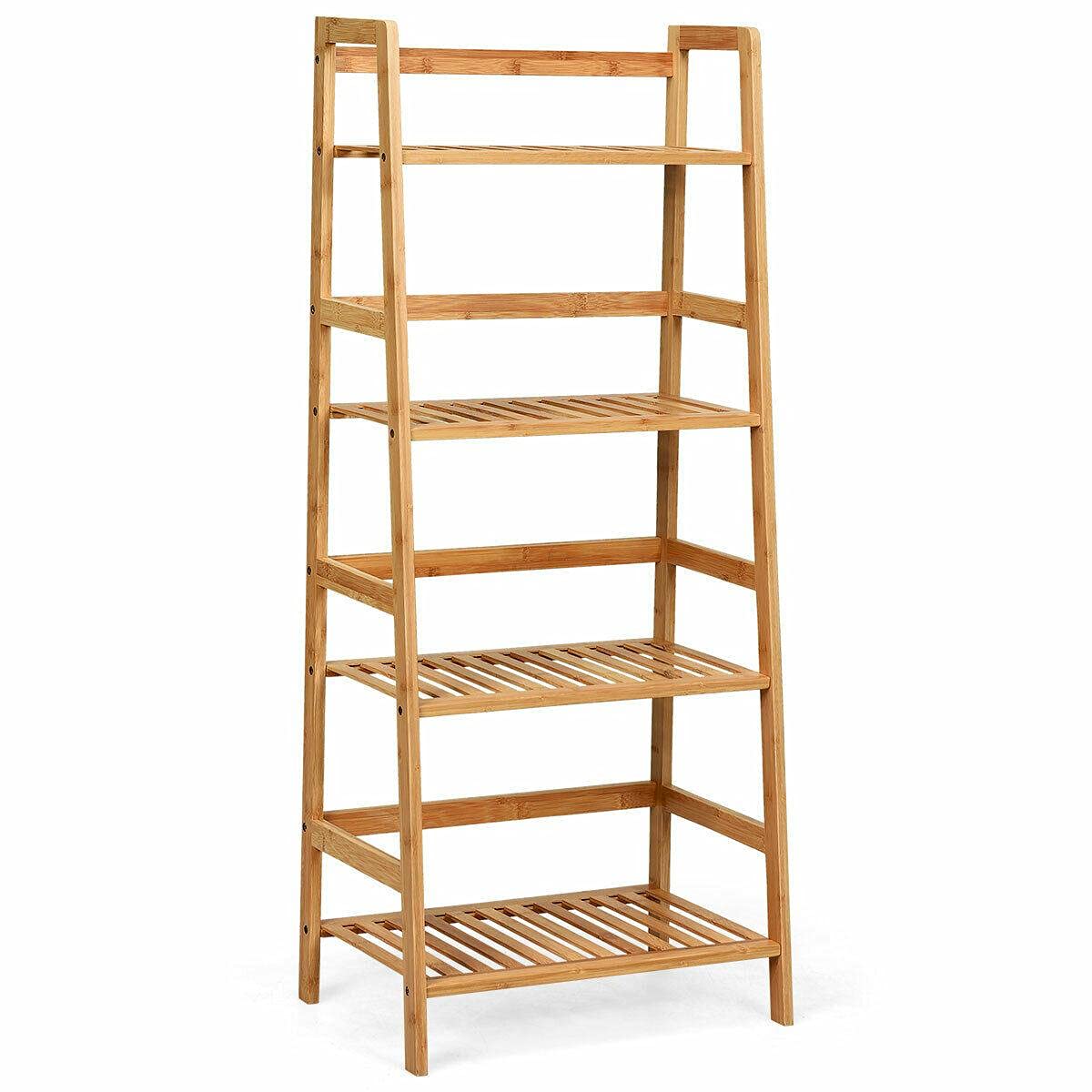 4-Tier Bamboo Ladder Shelf - Space Saving Bookshelf for Plants, Books & Home Decor | Perfect for Bedroom, Bathroom & Living Room Storage & Organization