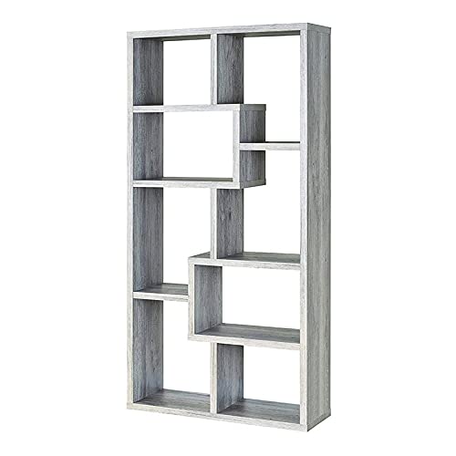 MAKLAINE 11.75 Inch Modern Gray Wood Bookcase with 5 Adjustable Shelves - Perfect for Living Room, Office & Bedroom Storage