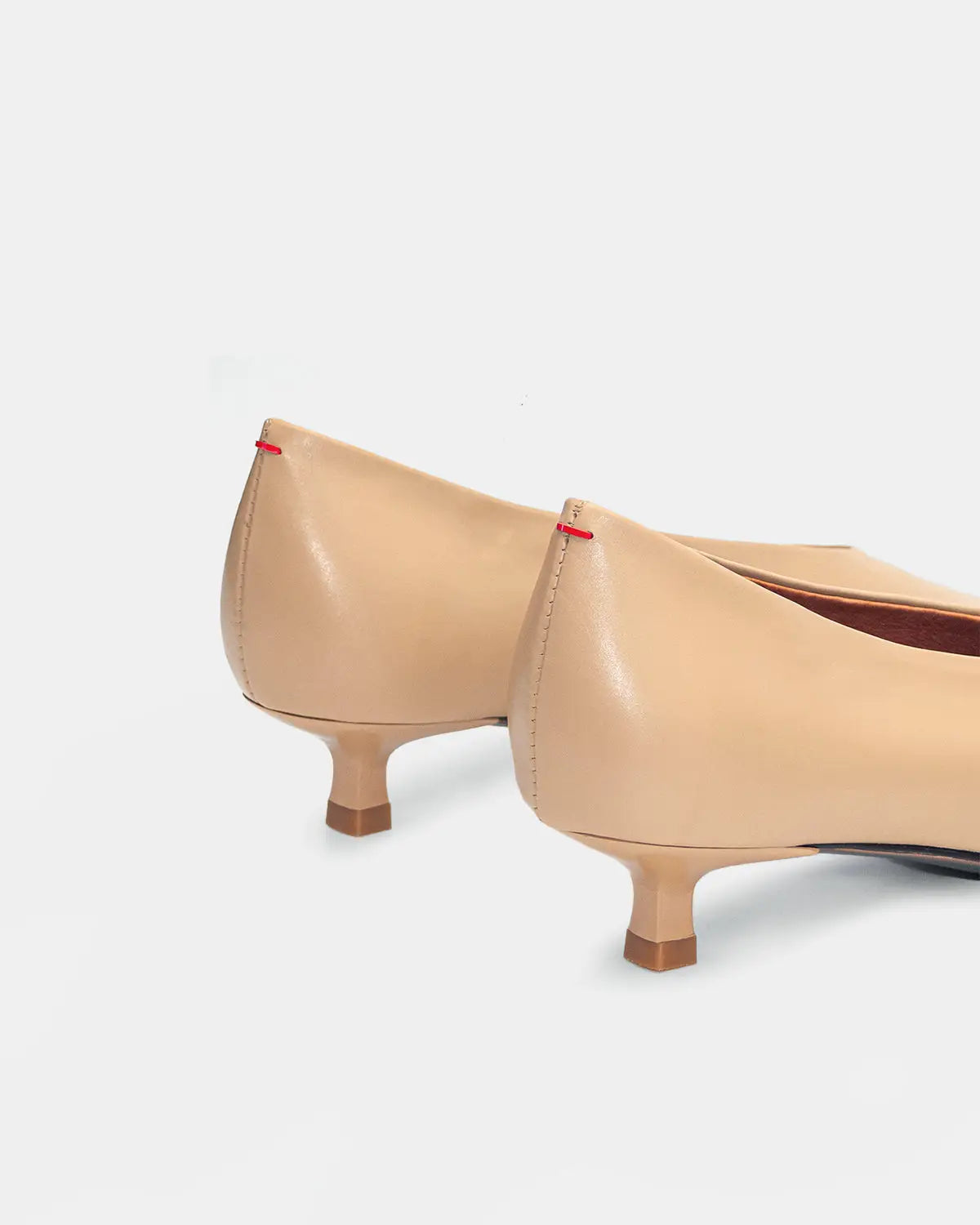 Beige Calfskin Kitten Heel Pumps for Women - Comfortable Low Heel Dress Shoes for Office, Wedding & Evening Events