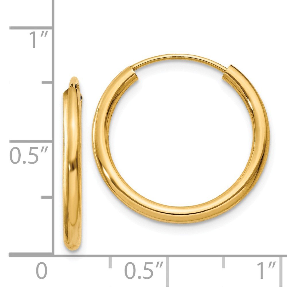 14K Yellow Gold Polished Round 2mm Hoop Earrings for Women - Endless Circle Design, Minimalist Dainty Everyday Jewelry - Perfect for Work, Date Night & Special Occasions