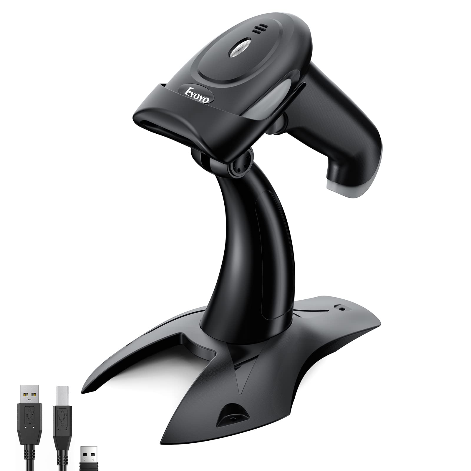 Eyoyo 2D 1D Wireless Barcode Scanner with Stand - 3-in-1 Barcode Reader (2.4G Wireless, Bluetooth & USB Wired) for iPhone, Mac, Android - Perfect for Retail Stores, Warehouses, Libraries & Inventory Management