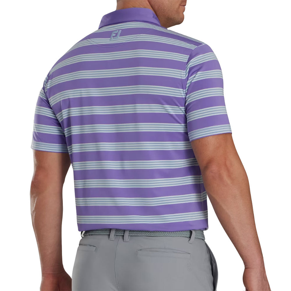FootJoy Bold Stripe Lisle Thistle Mist Men's Golf Polo Shirt - Moisture-Wicking & UV Protection for Comfortable Golfing & Outdoor Activities