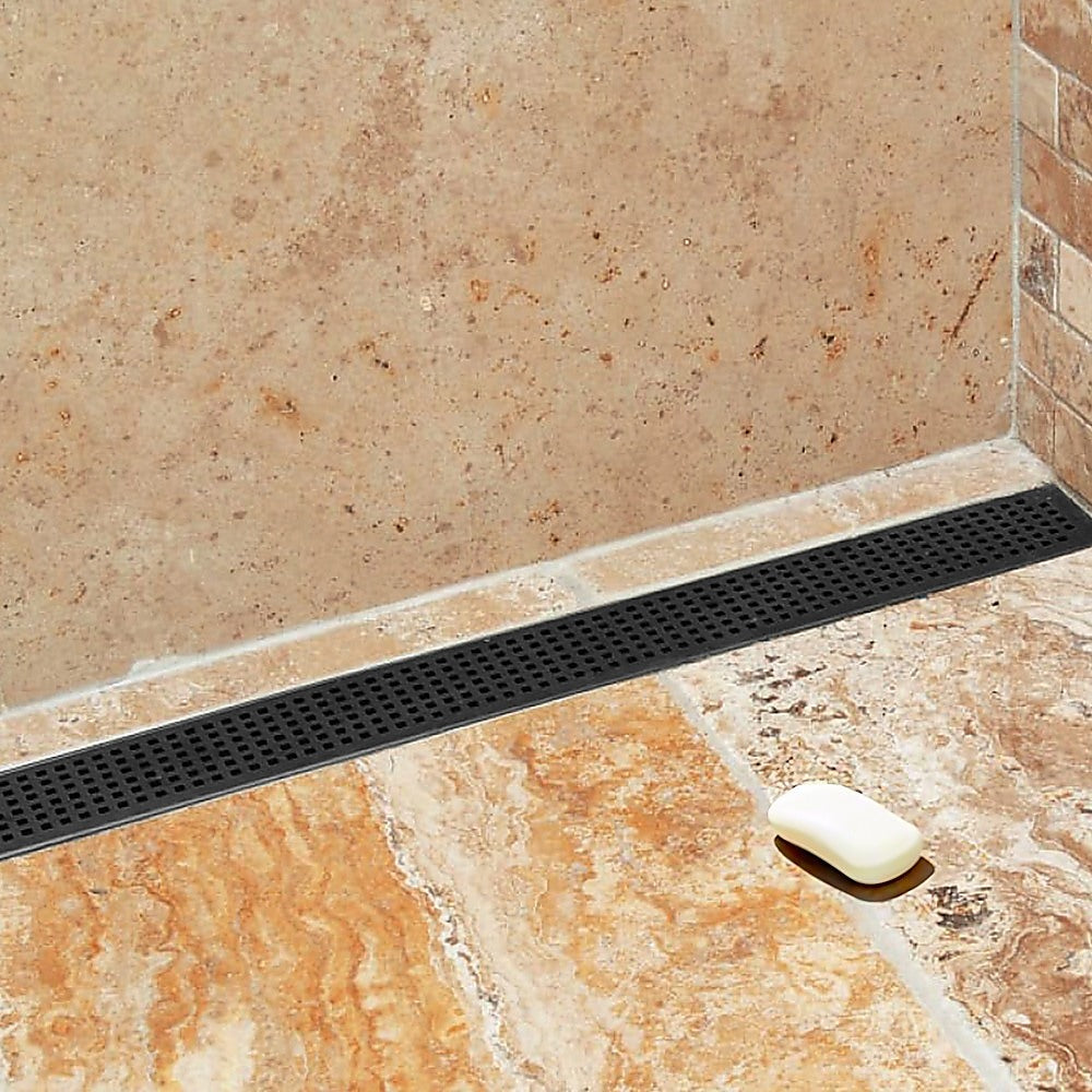 1200mm Black Square Pattern Bathroom Shower Drain Grate with Center Outlet - Durable Floor Waste for Modern Bathrooms, Showers & Wet Rooms (Waterproof & Anti-Slip Design)