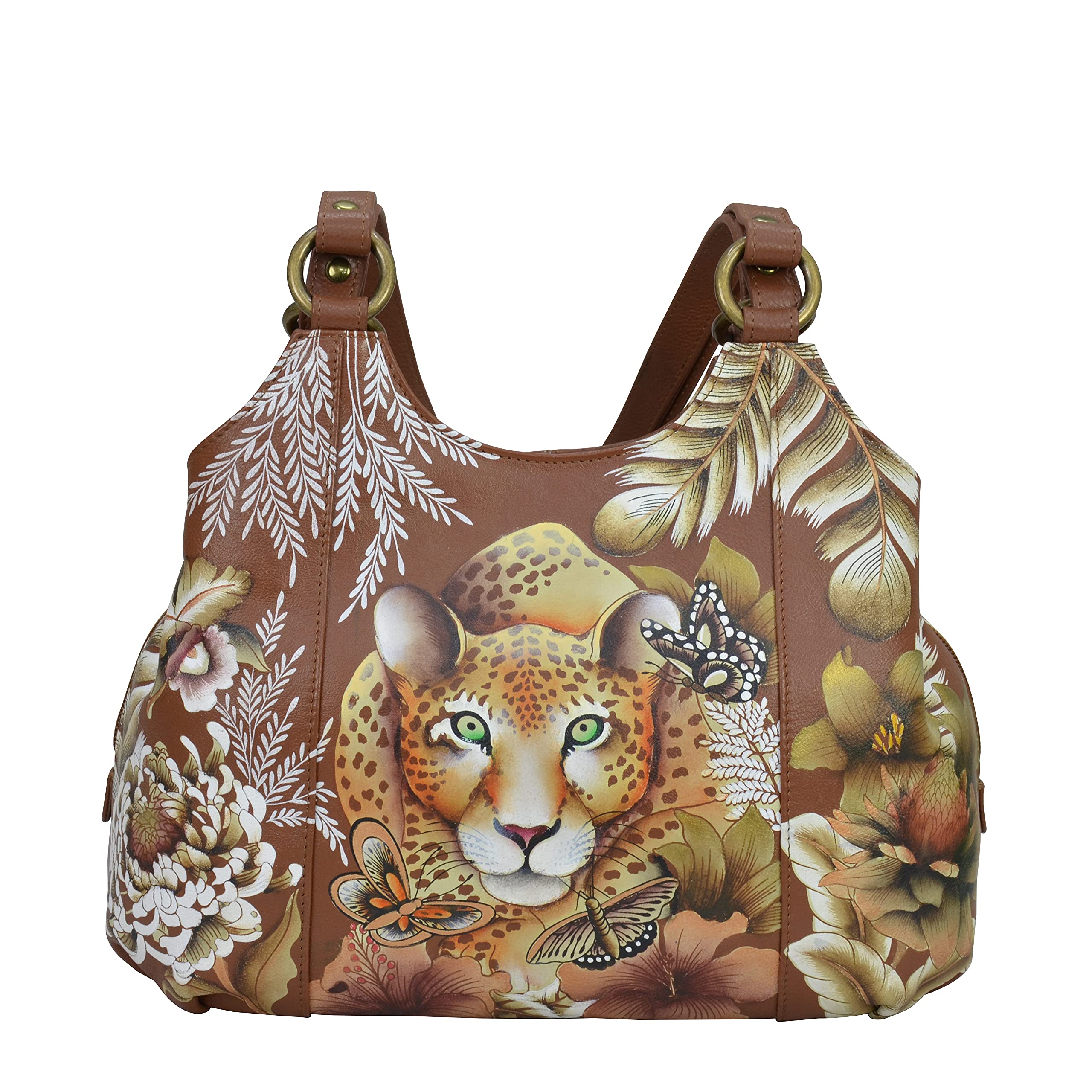 Anuschka Women's Hand Painted Genuine Leather Satchel Purse - Triple Compartment, Zip Closure, Multiple Pockets for Work, Travel & Everyday Use | Stylish Crossbody Bag for Professional Women