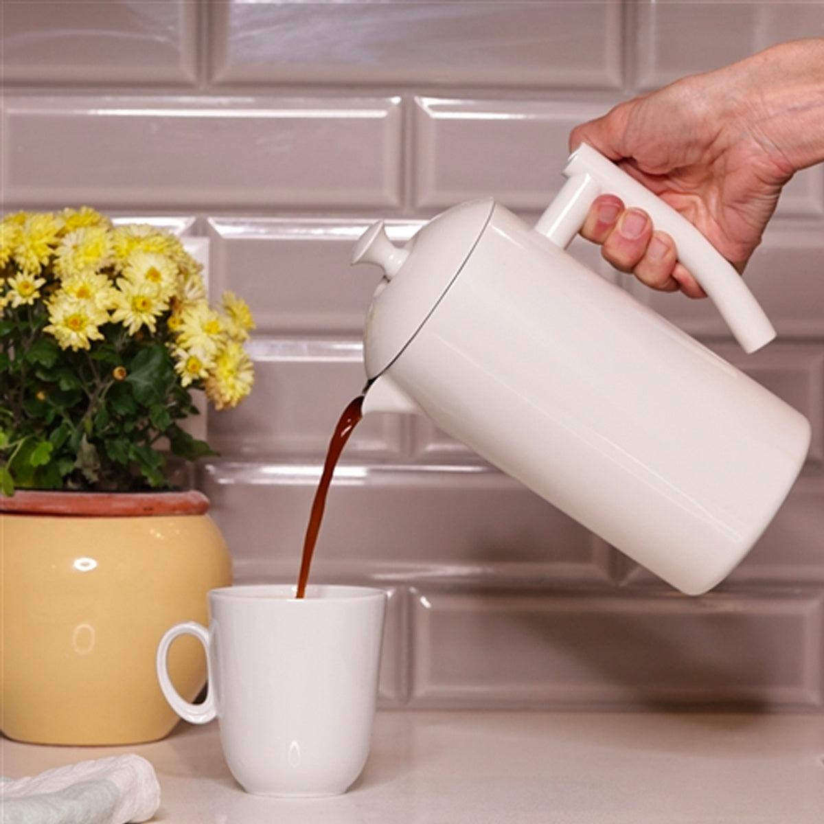 Frieling 34oz Stainless Steel Insulated French Press Coffee Maker - Snow White #7001 | Keeps Coffee Hot for Hours | Perfect for Home, Office & Camping