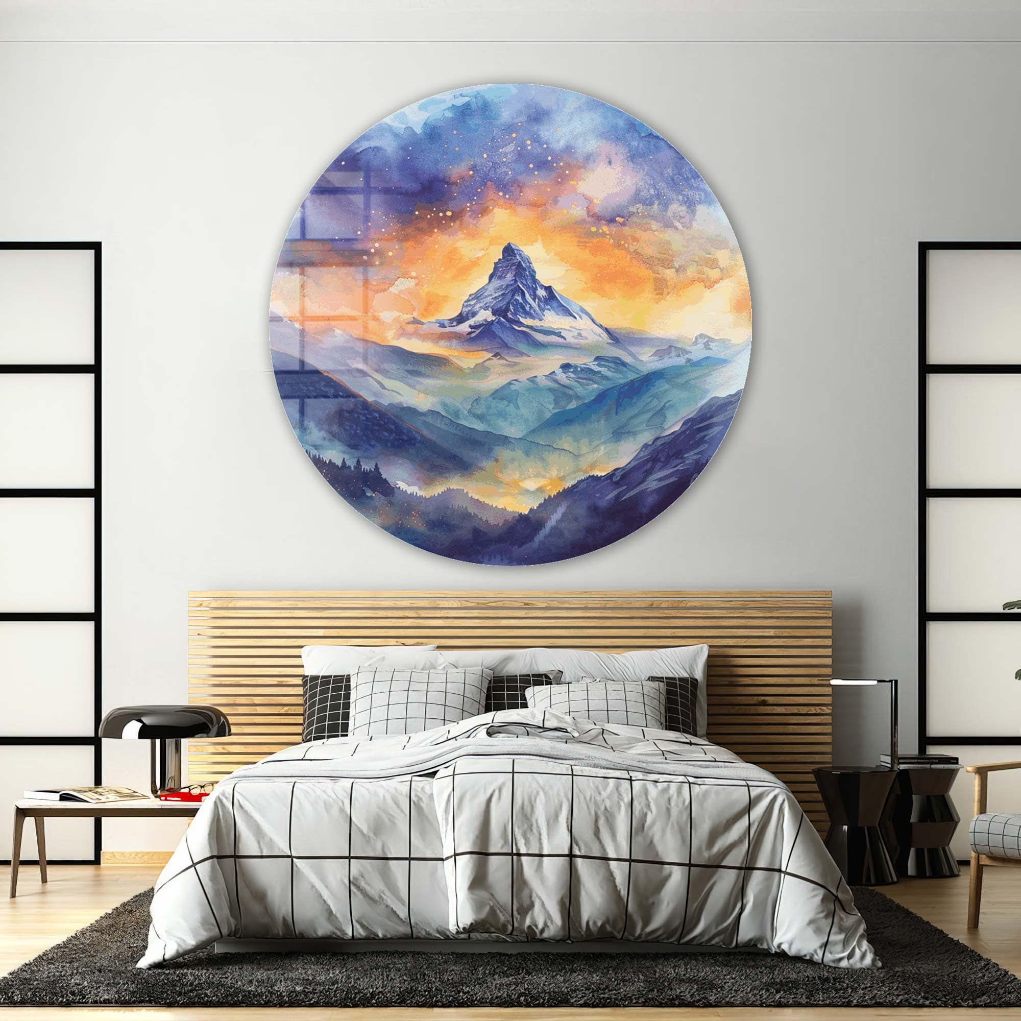 Peak on Clouds Rounded Glass Wall Art - Modern Home Decor for Living Room, Bedroom & Office - Stunning 3D Glass Art for Walls