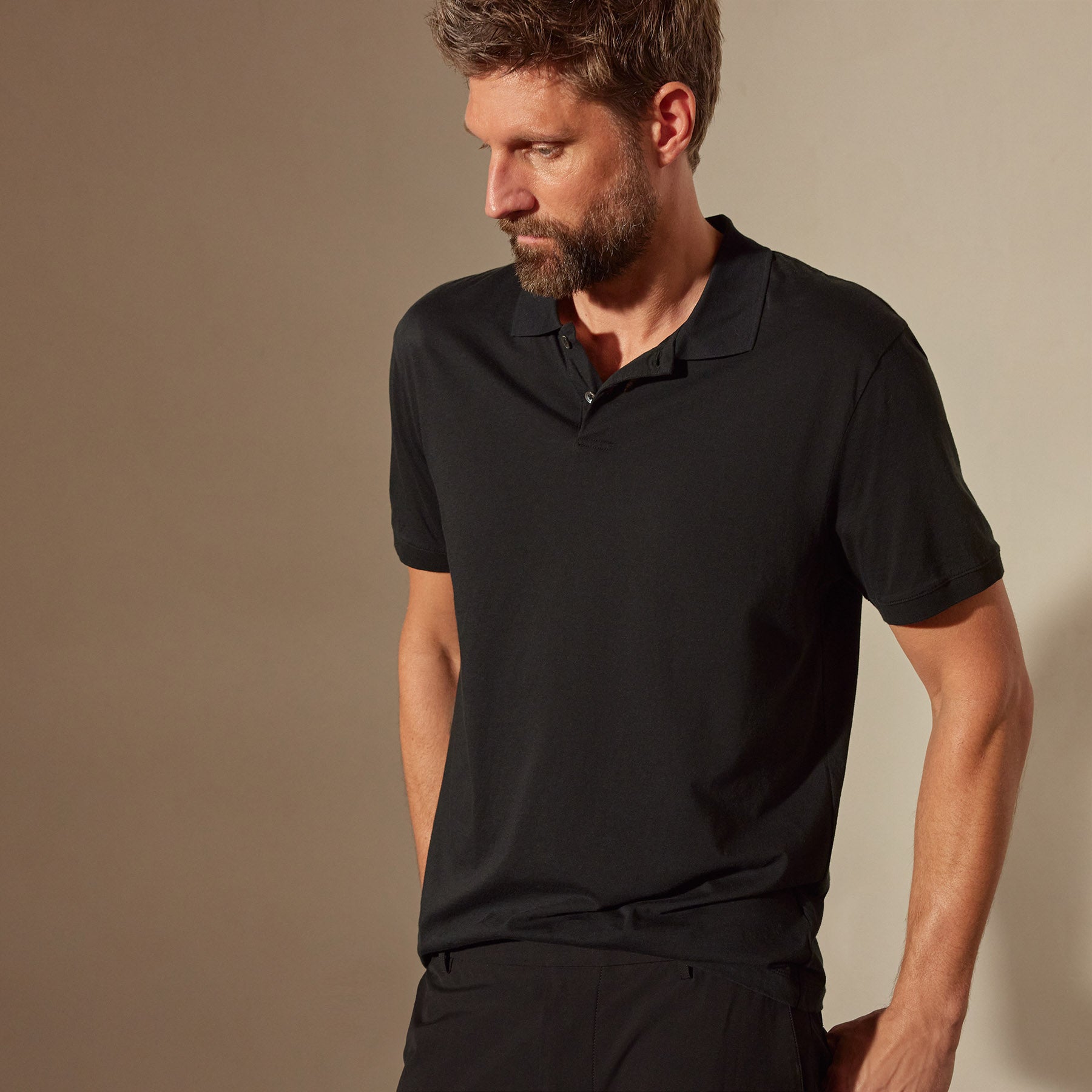 Luxe Lotus Jersey Polo Shirt for Men - Soft & Breathable Black Cotton Casual Top for Golf, Work & Everyday Wear