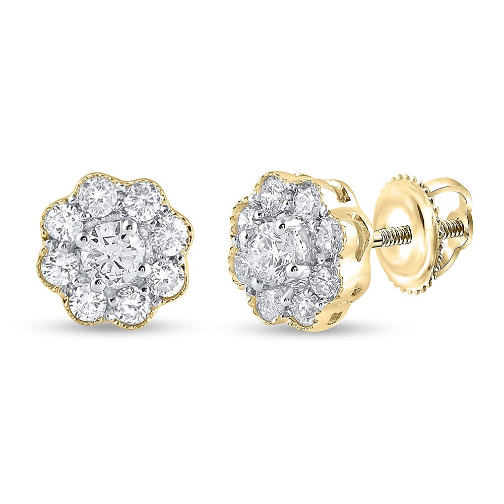 Sterling Silver Women's Round Diamond Hexagon Cluster Earrings - 1/10 CTTW - Elegant Jewelry for Parties, Weddings & Special Occasions