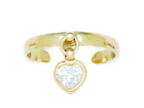 14K Yellow Gold CZ Cubic Zirconia Simulated Diamond Adjustable Heart Toe Ring - Elegant Body Jewelry for Women | Perfect Gift for Anniversary, Valentine's Day & Beach Wear
