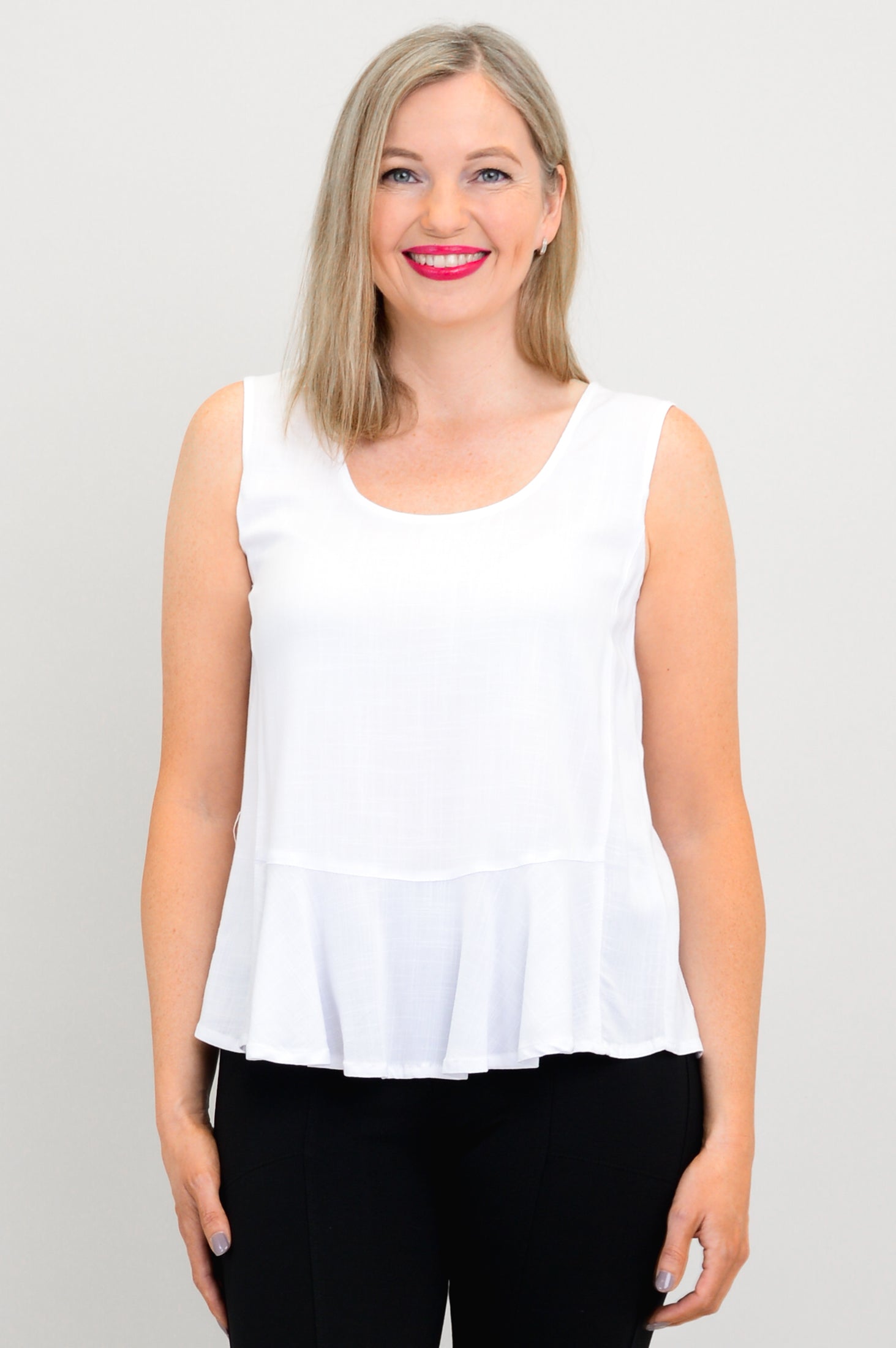 Ginny Tank Top - White Linen Bamboo Blend Women's T-Shirt | Soft Breathable Casual Wear for Summer, Yoga & Everyday Outfits