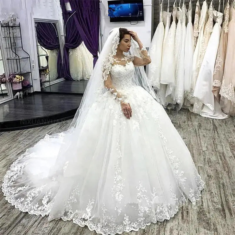 Elegant Plus Size Long Sleeve Lace Wedding Dress for Brides - Perfect for Church, Beach and Outdoor Ceremonies