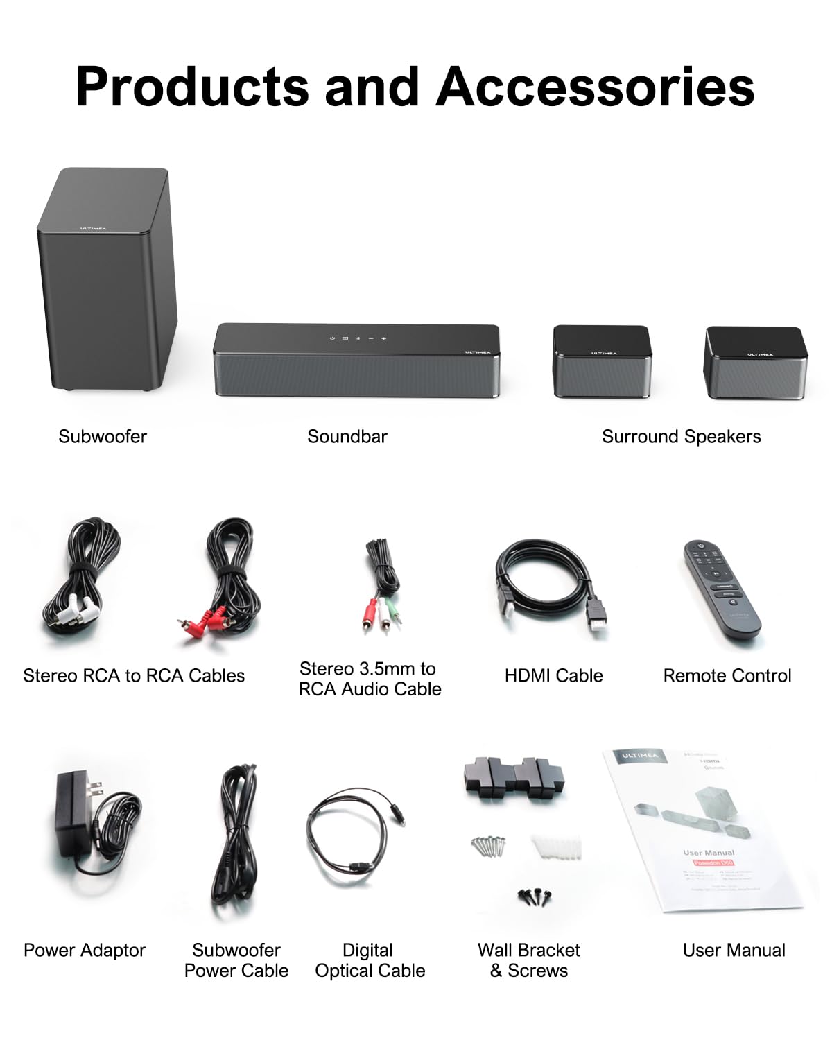 ULTIMEA 5.1 Dolby Atmos Sound Bar with 410W Peak Power, Subwoofer & Adjustable Surround Speakers for TV, Home Theatre System, Poseidon D60 – Perfect for Movie Nights & Gaming