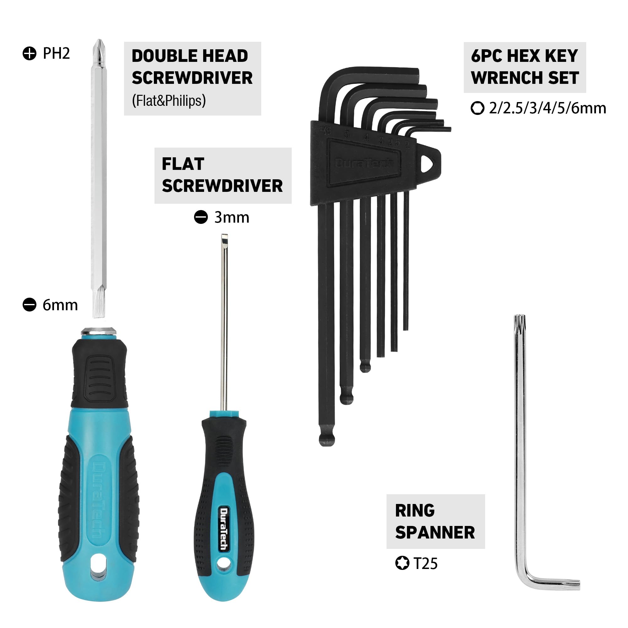 DURATECH Bike Repair Kit - 45-Piece Bicycle Tool Kit with Portable Carry Case for Tire, Brake, Chain & Pedal Maintenance - Essential Mountain & Road Bike Accessories - Perfect Gift for Cyclists (Men & Women) - Ideal for Trail Rides, Commuting & Emergency Roadside Repairs