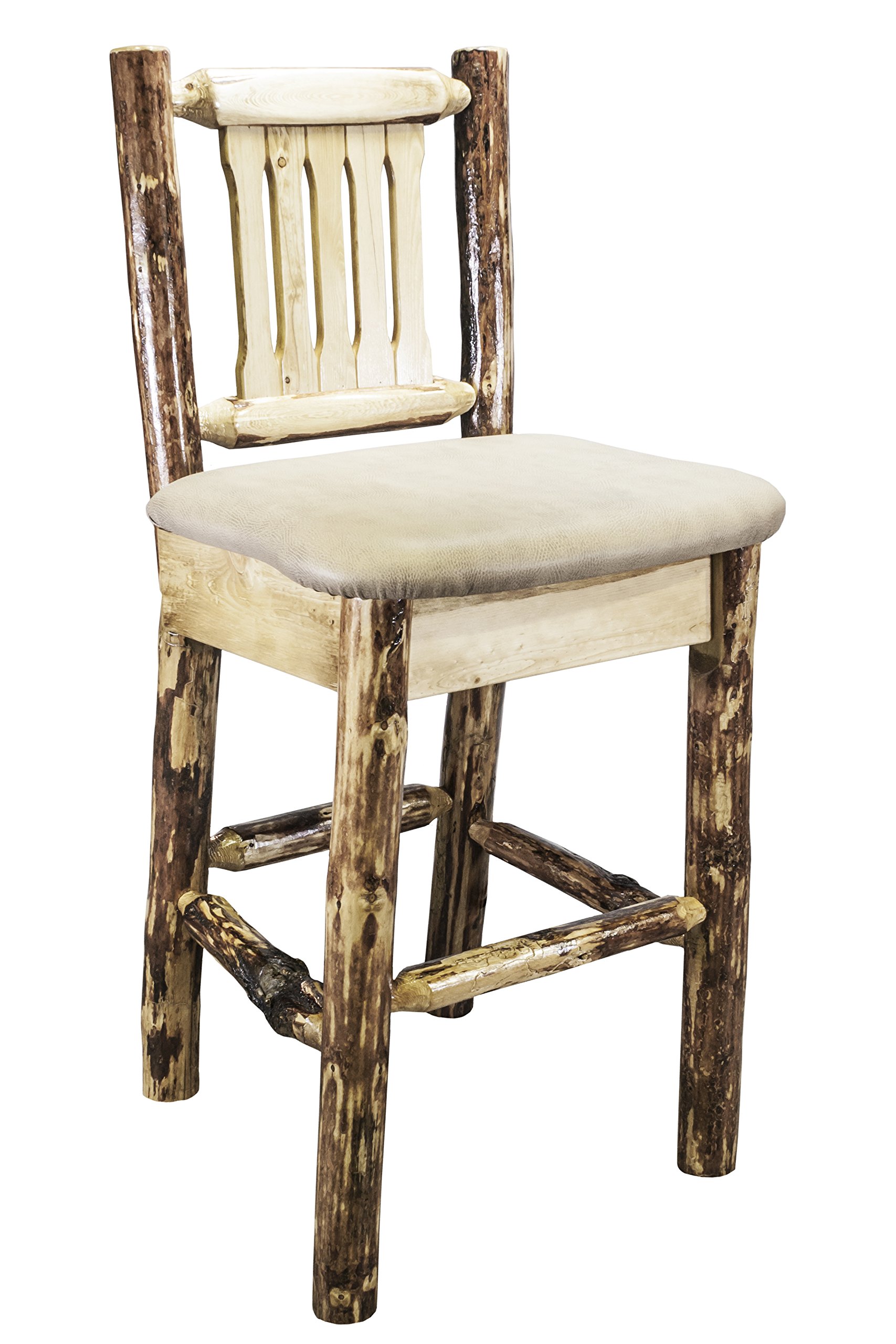 Montana Woodworks Glacier Country Collection Barstool with Back - Rustic Wood Bar Stool with Comfortable Back Support for Kitchen Island, Home Bar & Dining Room