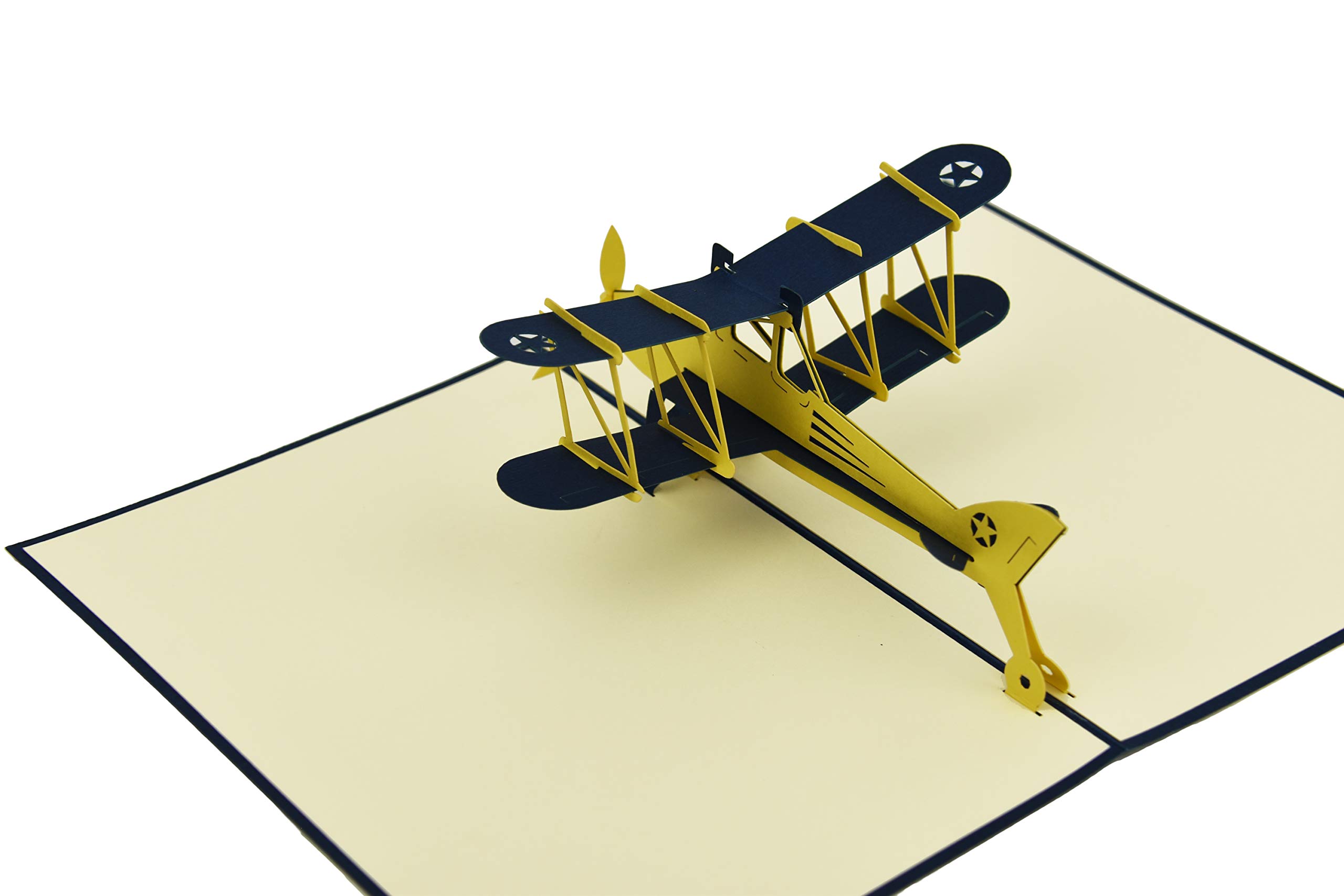 Yellow Biplane Glider Pop-Up Greeting Card - Perfect for Birthday, Graduation, Father's Day, Retirement & Pilot Celebrations | Unique 3D Flying Plane Card for Flight School Graduates & Aviation Enthusiasts | Great for All Special Occasions & Memorable Events