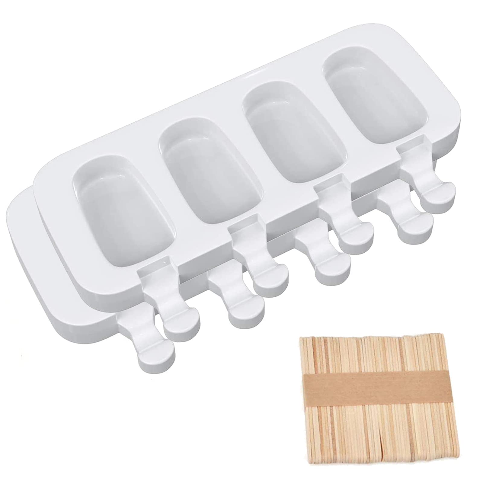 2 Pack Silicone Popsicle Molds for Kids - 4 Cavity Oval Ice Pop Makers with 50 Wooden Sticks for Homemade Ice Cream, DIY Frozen Treats & Summer Snacks - Perfect for Birthday Parties, Picnics & Family Fun