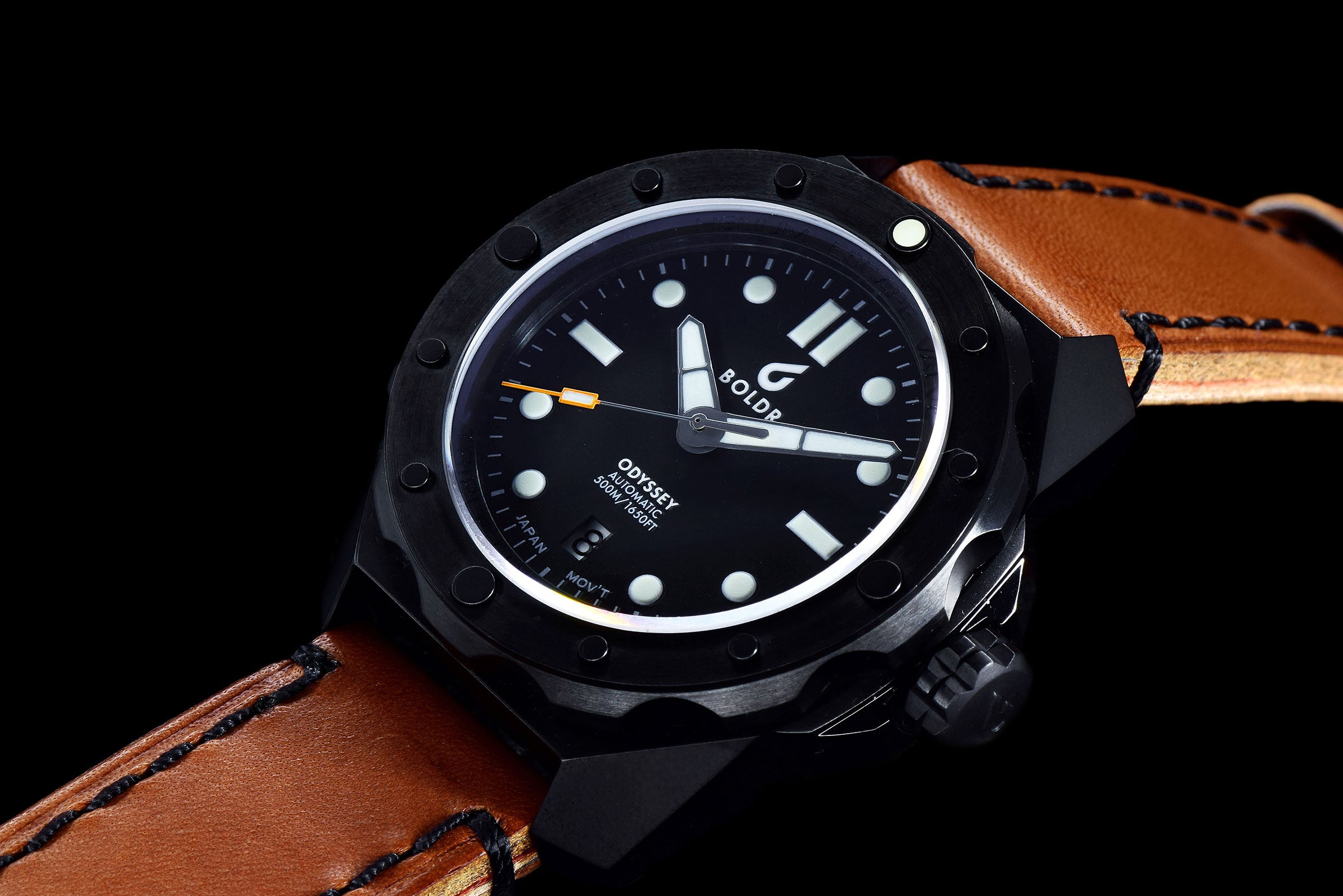BOLDR Odyssey EverBlack Diver Watch - Waterproof Stainless Steel Men's Watch for Outdoor, Diving & Everyday Wear