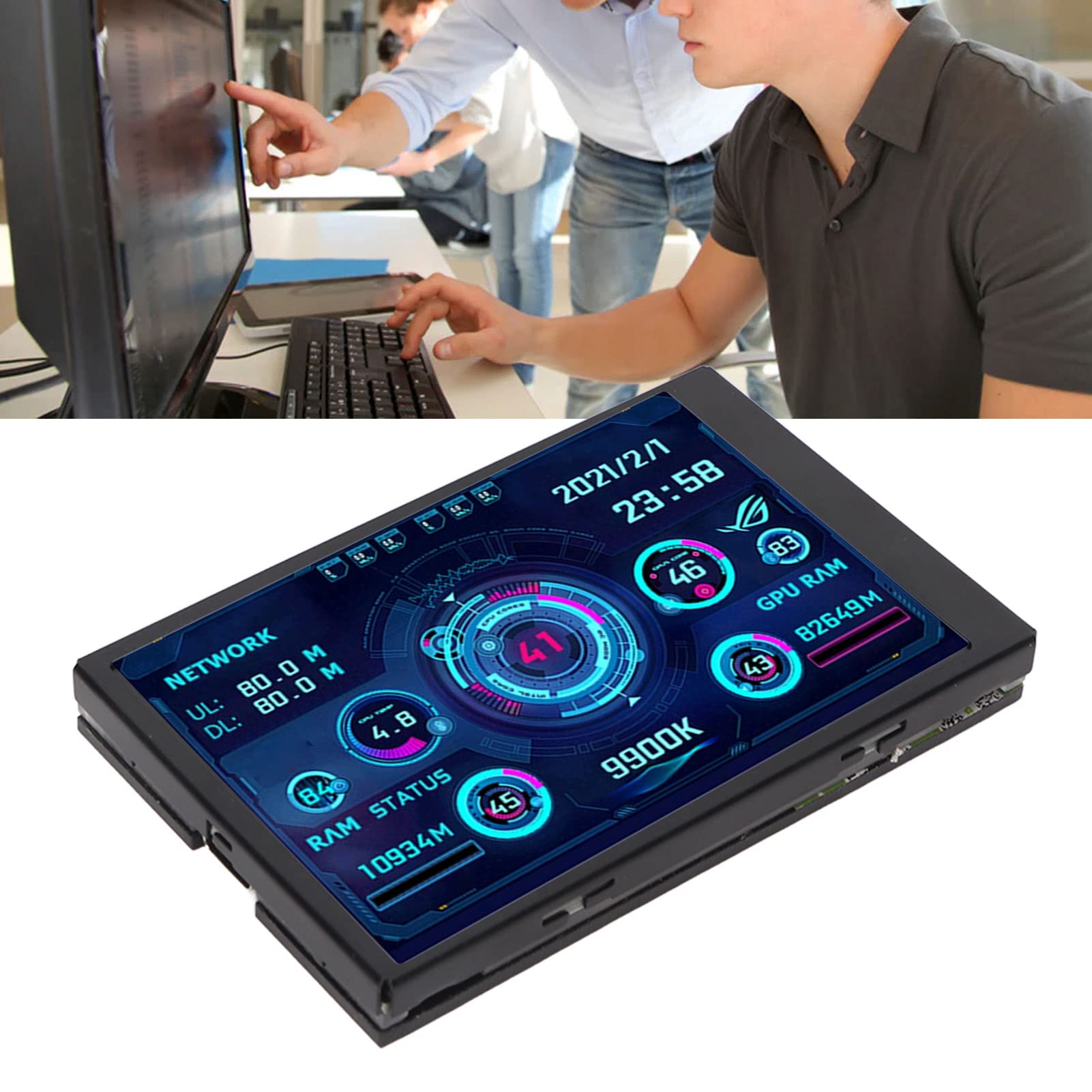 Jectse 3.5 Inch IPS Computer Temperature Monitor - USB C Auto Off Rotatable Display for PC CPU RAM GPU Usage - Full View Desktop Hardware Monitoring Tool (Black) - Perfect for Gaming Rigs, Workstations & Server Rooms