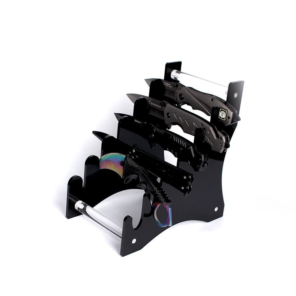 WANLIAN 6-Slot Acrylic Knife Display Stand - Dagger Holder, Hunting & Fixed Blade Knife Organizer - Black Desktop Showcase for Collectors & Outdoor Enthusiasts | Perfect for Home Decor, Gift Display & Weapon Storage