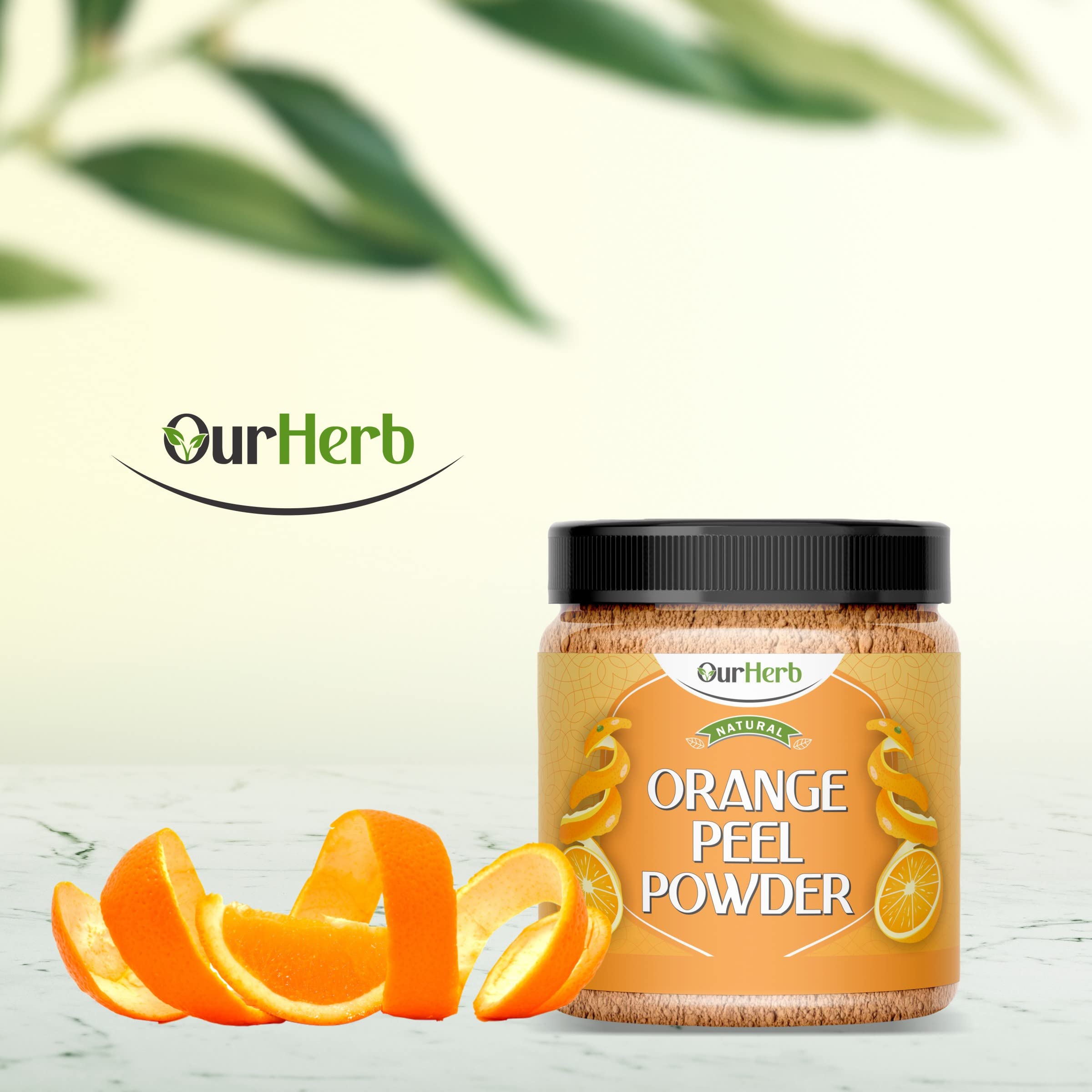 OurHerb® Pure & Natural Orange Peel Powder with Vitamin C & Antioxidants for Face Pack - Cruelty-Free, Vegan Skincare Formula (200g | 7 Oz) with Wooden Spoon - Brightening & Exfoliating for Glowing Skin