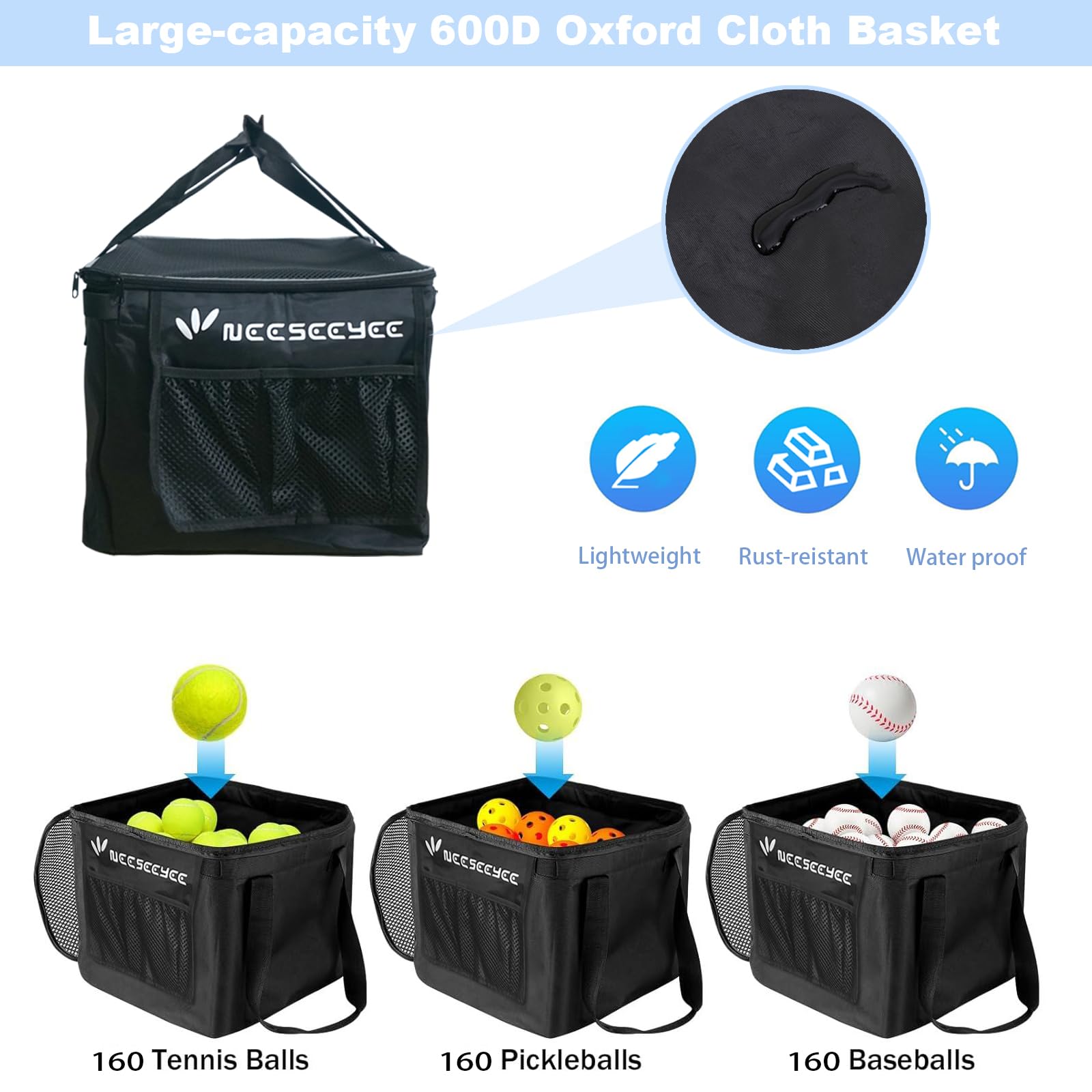 Portable Tennis Ball Hopper with Wheels - Holds 160 Balls for Tennis, Racquetball, Pickleball, Baseball & Badminton - Perfect for Practice, Training & Court Cleanup