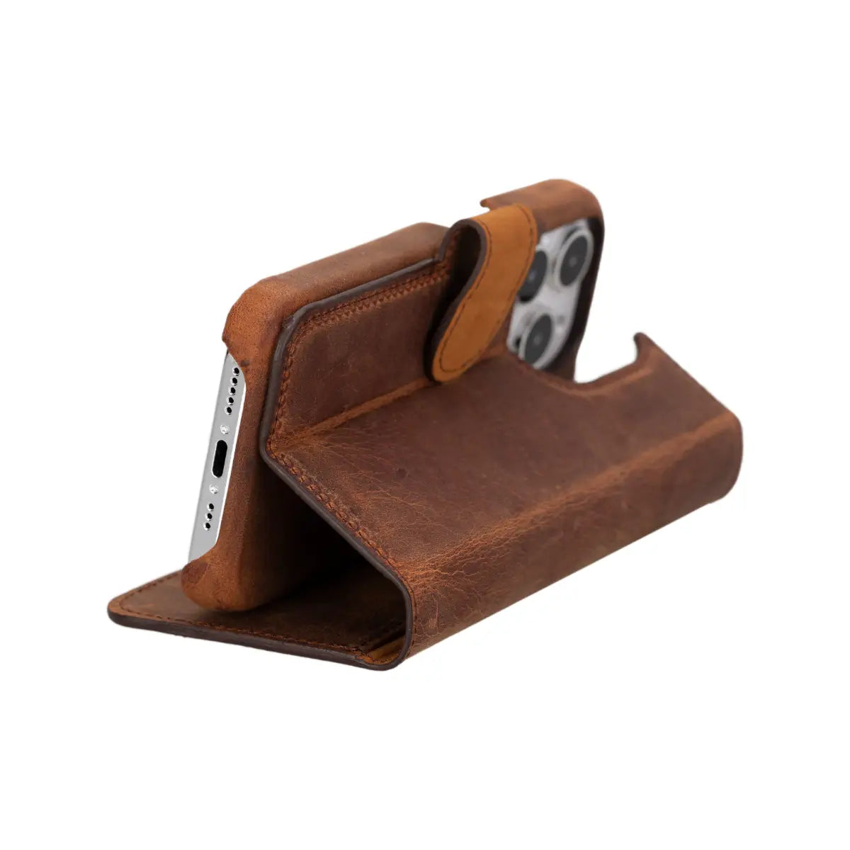 Premium Distressed Brown Leather iPhone 15 Pro Wallet Case - Slim Protective Cover with Card Slots | Perfect for Everyday Use, Travel & Business Meetings