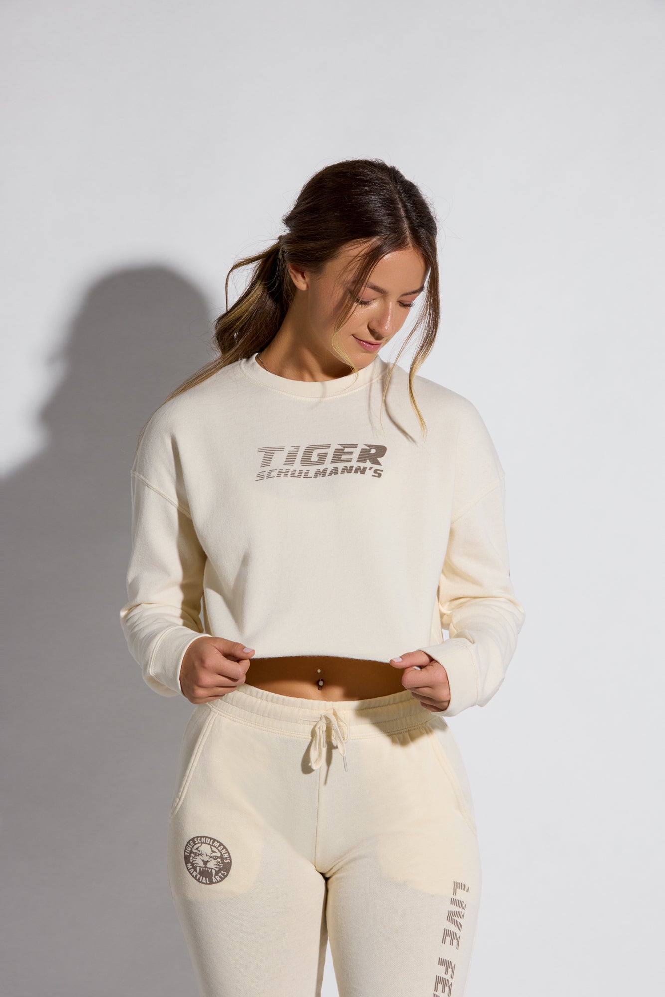 Women's Essential Cropped Crewneck Sweatshirt in Bone - Soft Casual Pullover for Everyday Wear, Gym, and Lounge Outfits