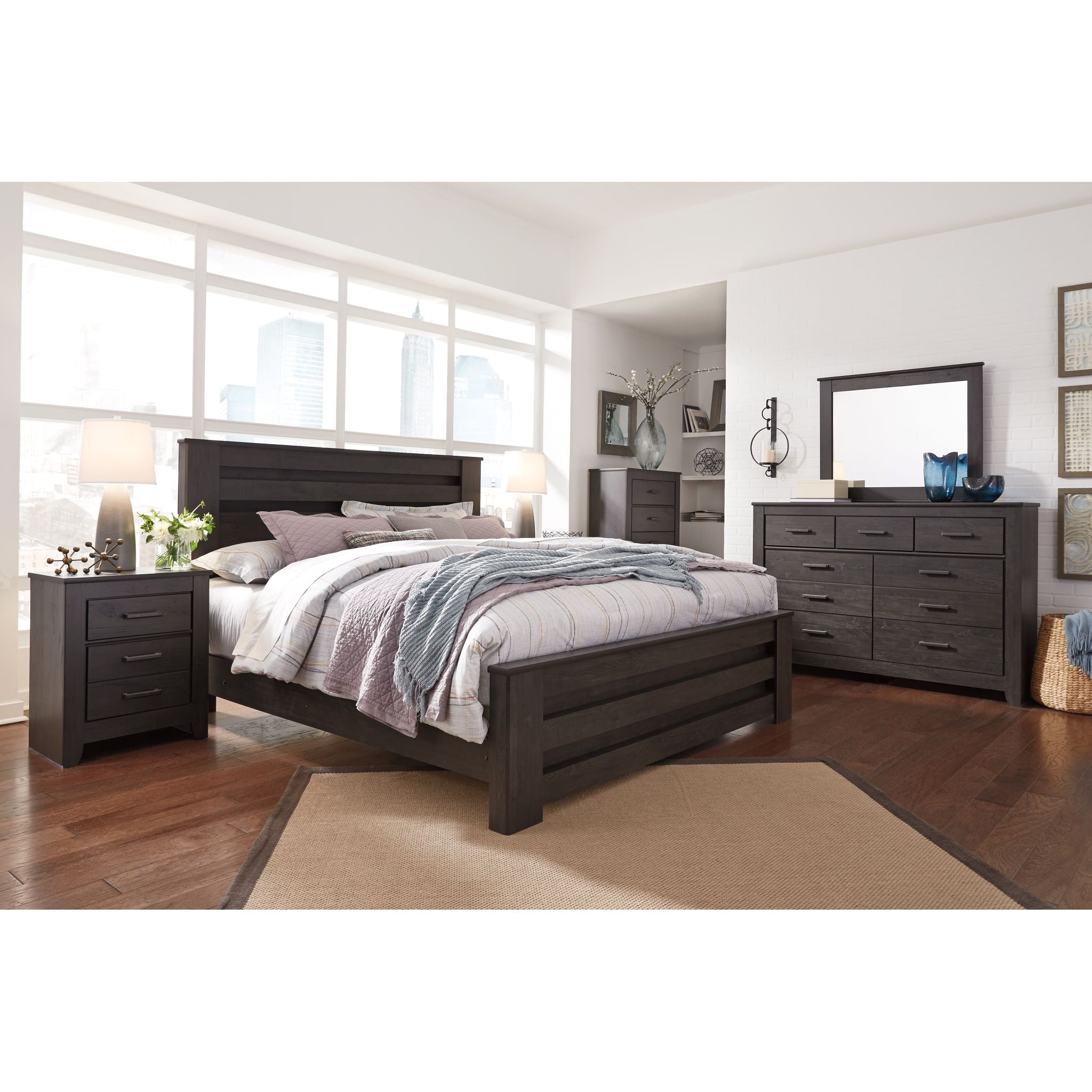 Brinxton Panel Bed - Queen Size Wooden Platform Bed Frame with Upholstered Headboard - Modern Bedroom Furniture for Home Decor & Guest Room Setup