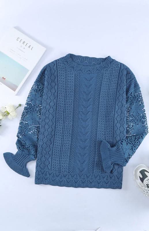Elegant Cutout Petal Sleeve Sweater for Women - Trendy Knit Pullover for Fall & Winter - Perfect for Office, Date Night & Casual Outings