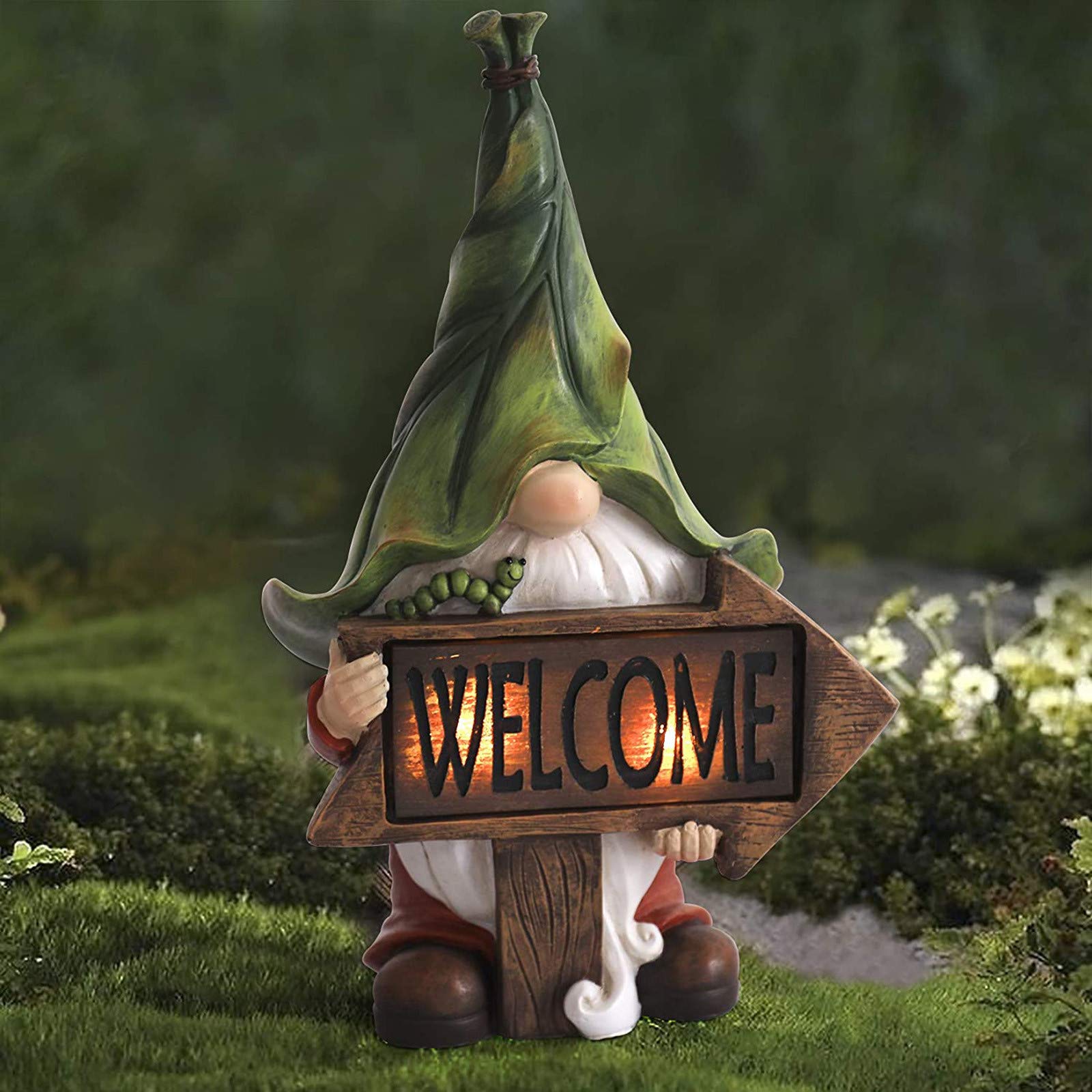 Large Solar-Powered Garden Gnome Statue - Outdoor Decor with LED Lights for Patio, Lawn, Yard & Porch | Perfect for Home Garden Decoration & Nighttime Illumination