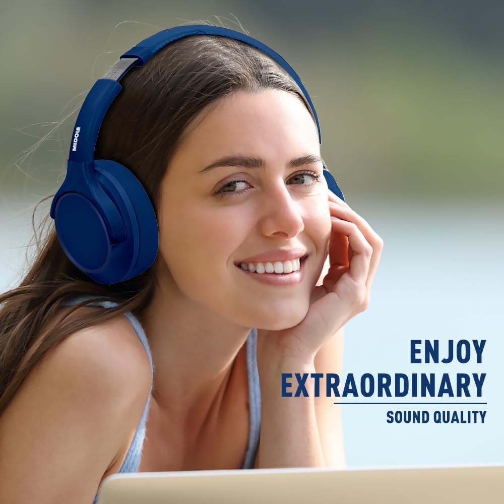 MIDOLA Bluetooth Headphones Over Ear - 68H Playtime, HiFi Stereo, Deep Bass, Foldable & Lightweight Wireless Headset with Mic - Perfect for Travel, Home Office, Gaming & Cellphone Use (Blue)