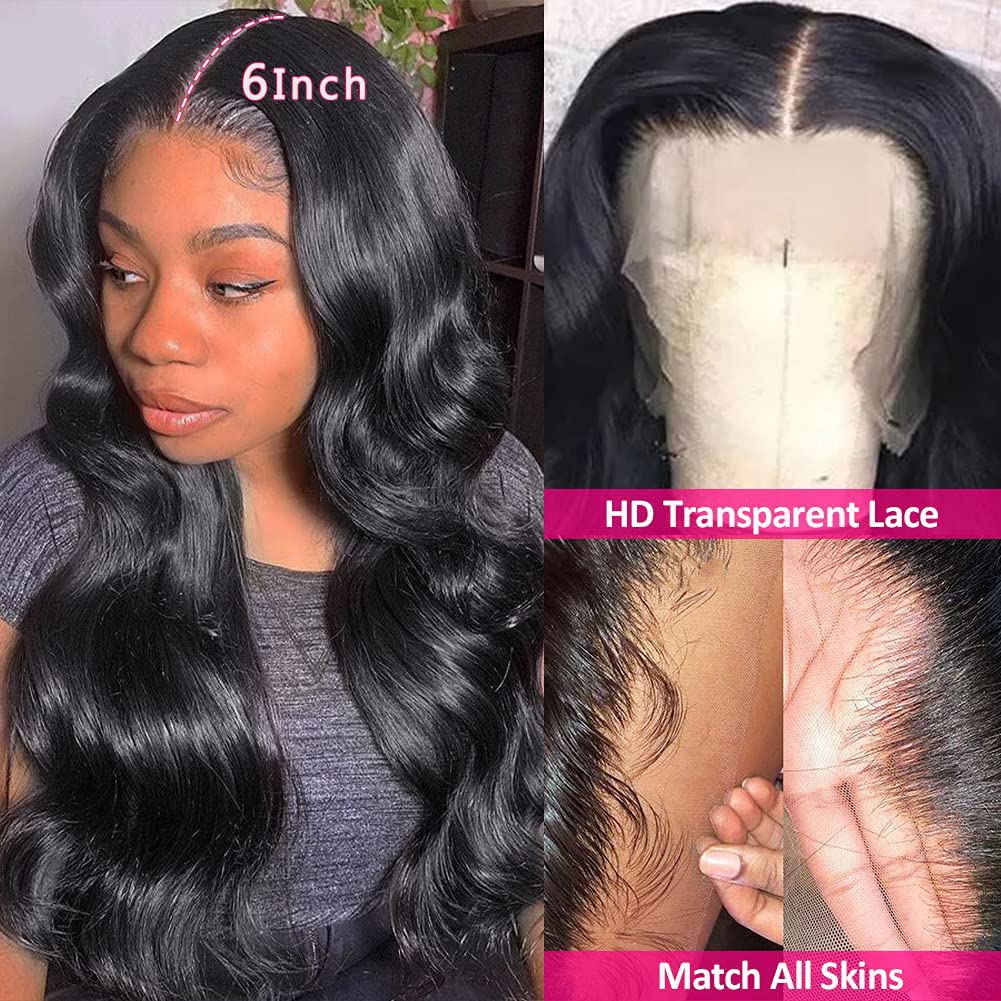 13x6 HD Lace Front Wigs Human Hair - Brazilian Body Wave Pre-Plucked Glueless Wig with Baby Hair & Natural Hairline | 150% Density 18 Inch | Perfect for Black Women, Daily Wear, Cosplay & Special Occasions