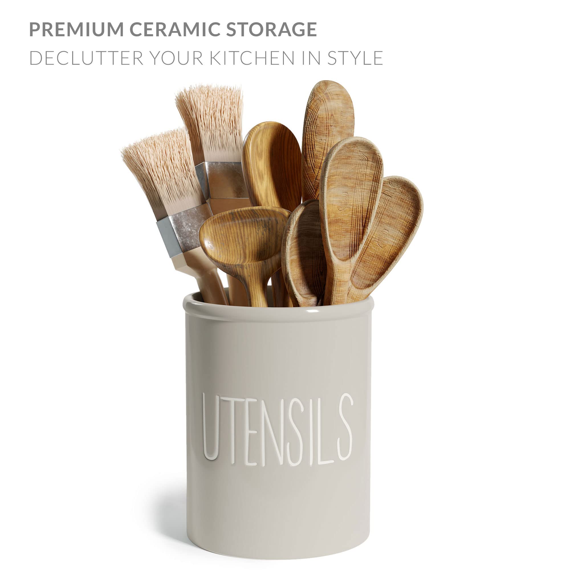 Farmhouse Ceramic Utensil Holder for Kitchen Countertop - Large 7