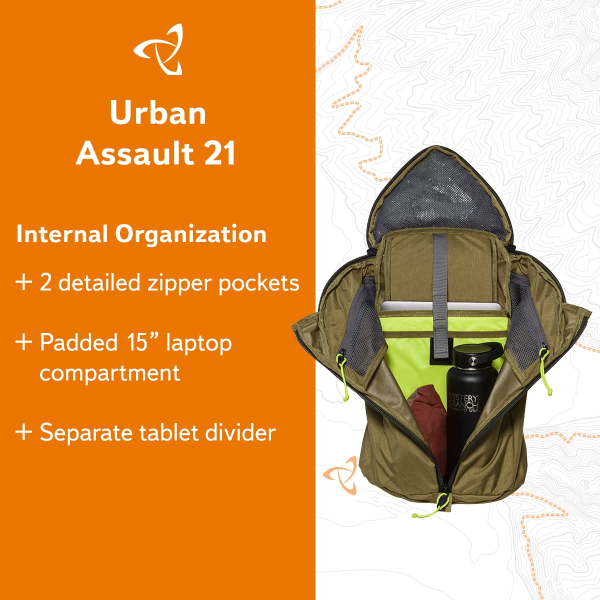 Mystery Ranch Urban Assault 21L Backpack - Durable Military Inspired Rucksack for Hiking, Travel & Everyday Use | Lizard Color | Tactical Daypack for Men & Women