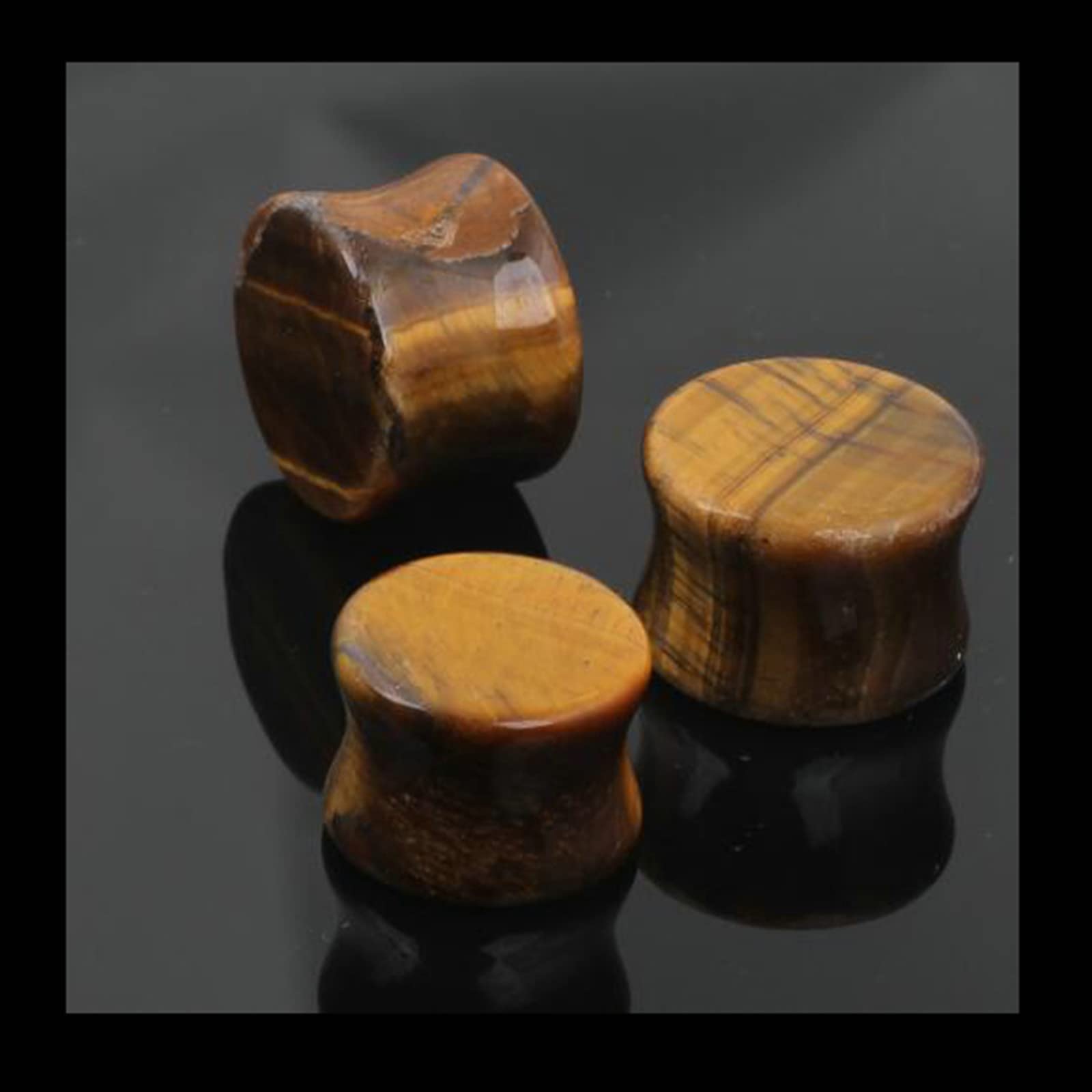 2Pcs Stone Men's Ear Gauges Plugs - Double Flared Saddle Stretching Tunnels for Ear Piercing (Brown) | Perfect for Stretching, Body Modification & Alternative Fashion