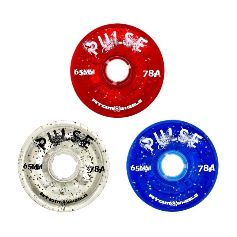 Atom Pulse Glitter Wheels 65mm 78a Durometer - 4 Pack Longboard Skateboard Wheels for Smooth Cruising & Street Riding
